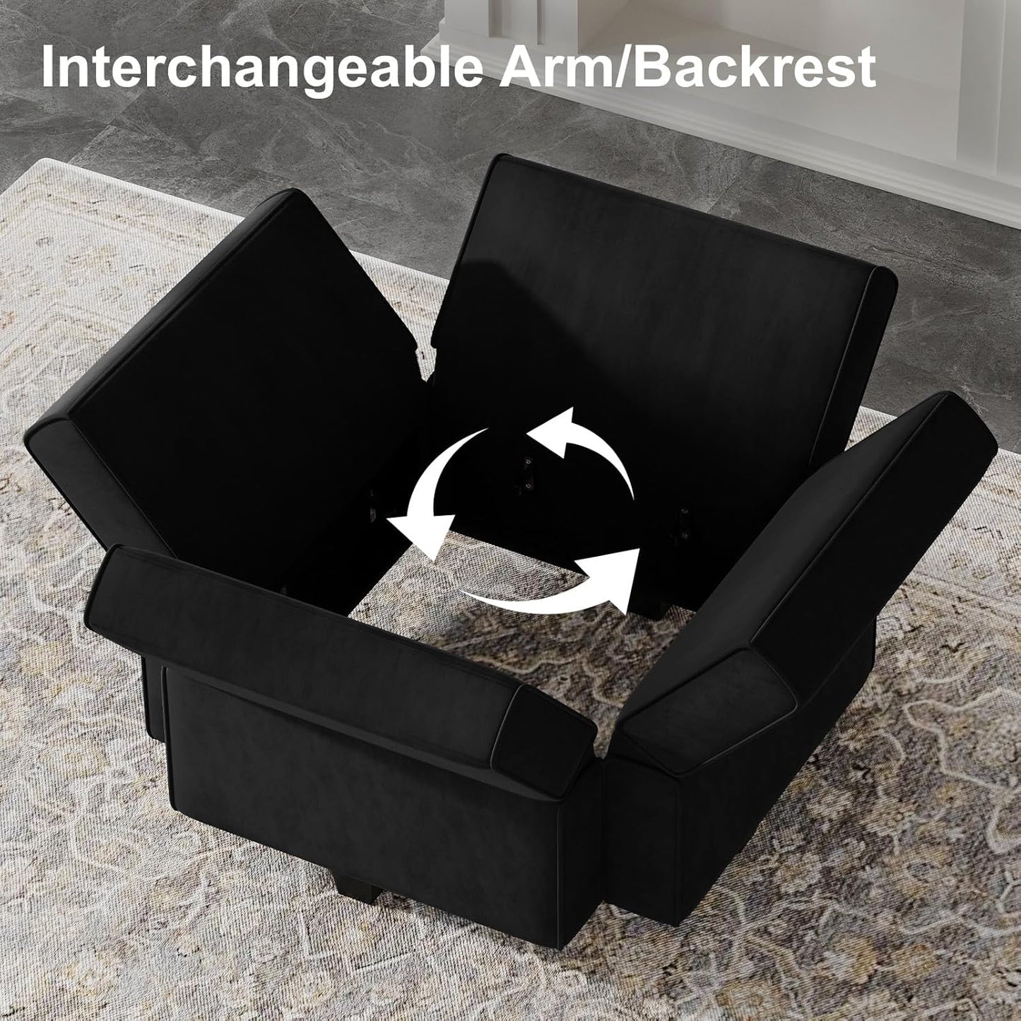 Belffin Modular Sectional Sofa Couch with Reversible Chaise Velvet L Shaped Couch Sofa with Storage 4-seat Convertible Sectional Sofas Black