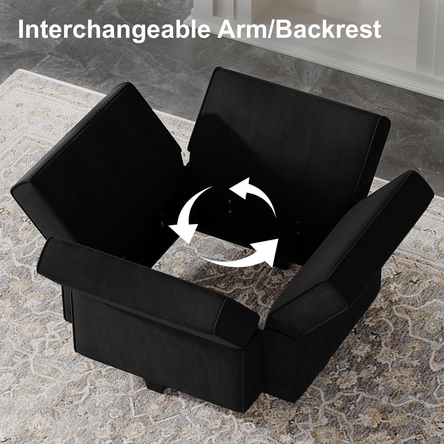 Belffin Modular Sectional Sofa with Reversible Chaise L Shaped Couch with Ottoman Modular Sofa Couch with Storage Black