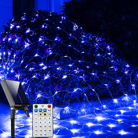 Solar Net Lights Outdoor Mesh Lights Blue, 200 LED Net Lights Christmas, Waterproof 19 Modes Timer Tree Wrap Lights for Fence, Garden, Yard, Bushes, Trunk, Halloween Decor-9.8ft x 6.6ft