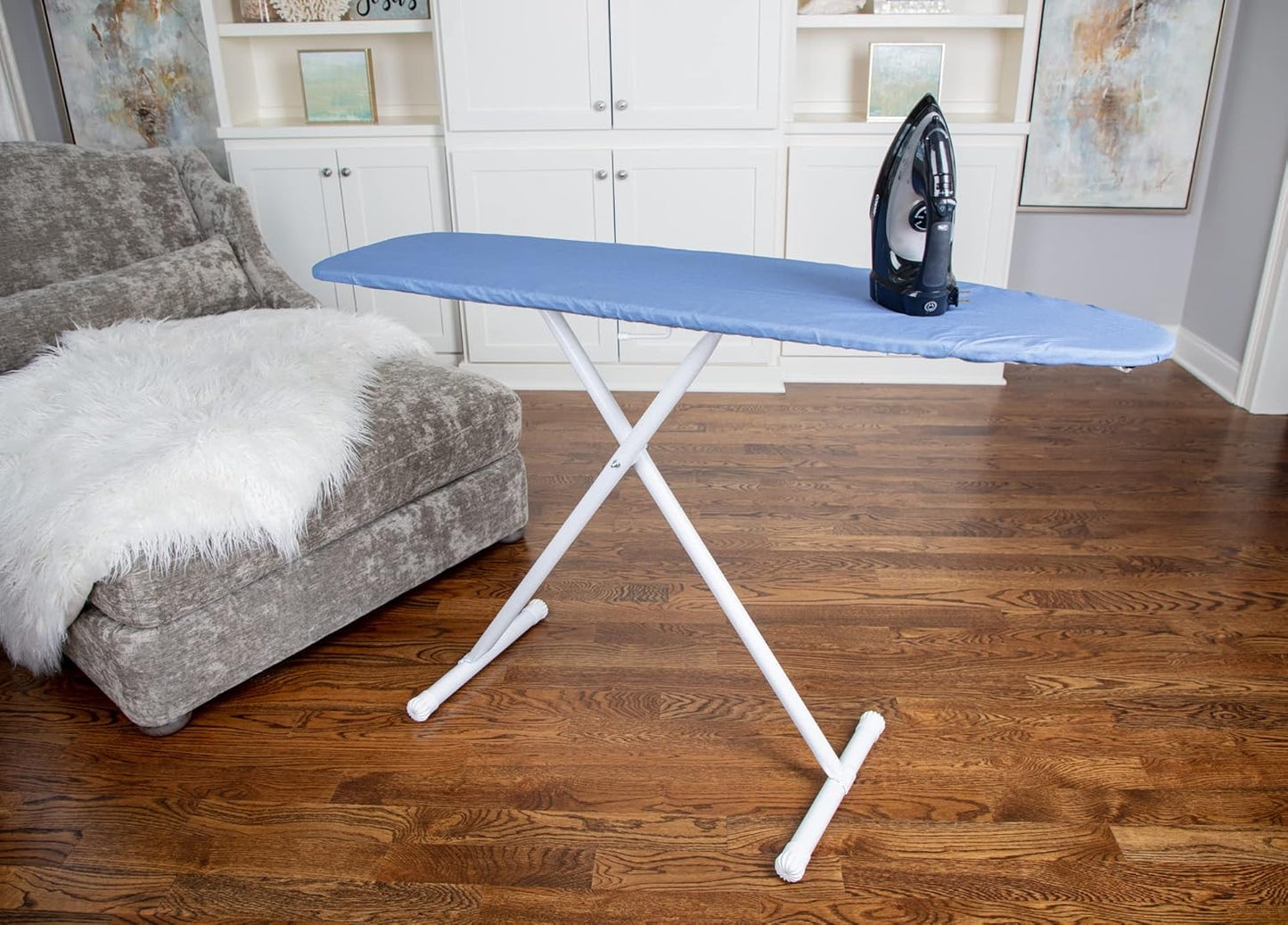 54" Full-Size Adjustable Ironing Board w/Thick Pad Cover, Leg Locking System, Foldable and Collapsible, Heavy-Duty Alloy Steel Construction, Space Saving Design - Blue