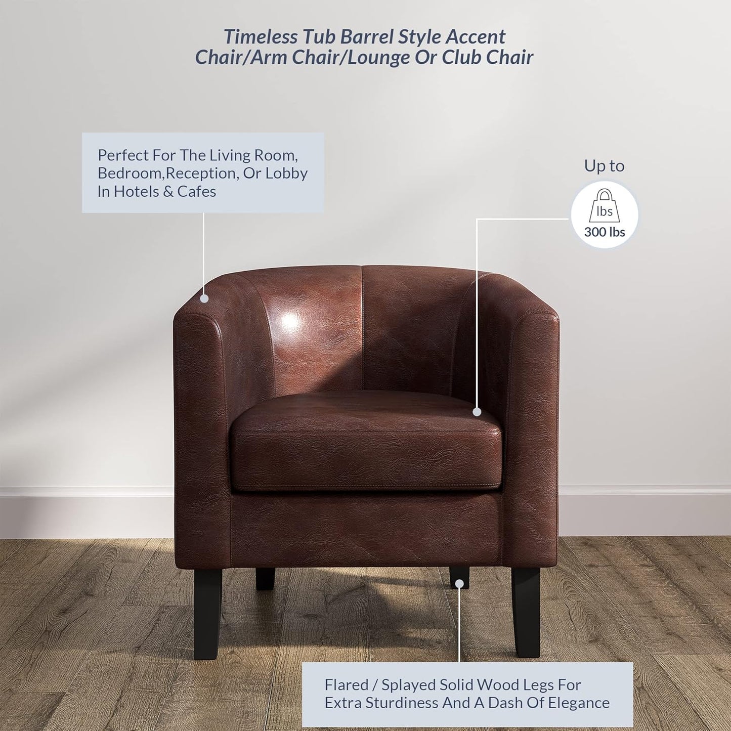 BELLEZE Accent Barrel Chair, Club Tub Sofa Corner Chair with Flared Legs and Cozy Soft Padding for Living Room Bedroom Waiting Room - Caramel