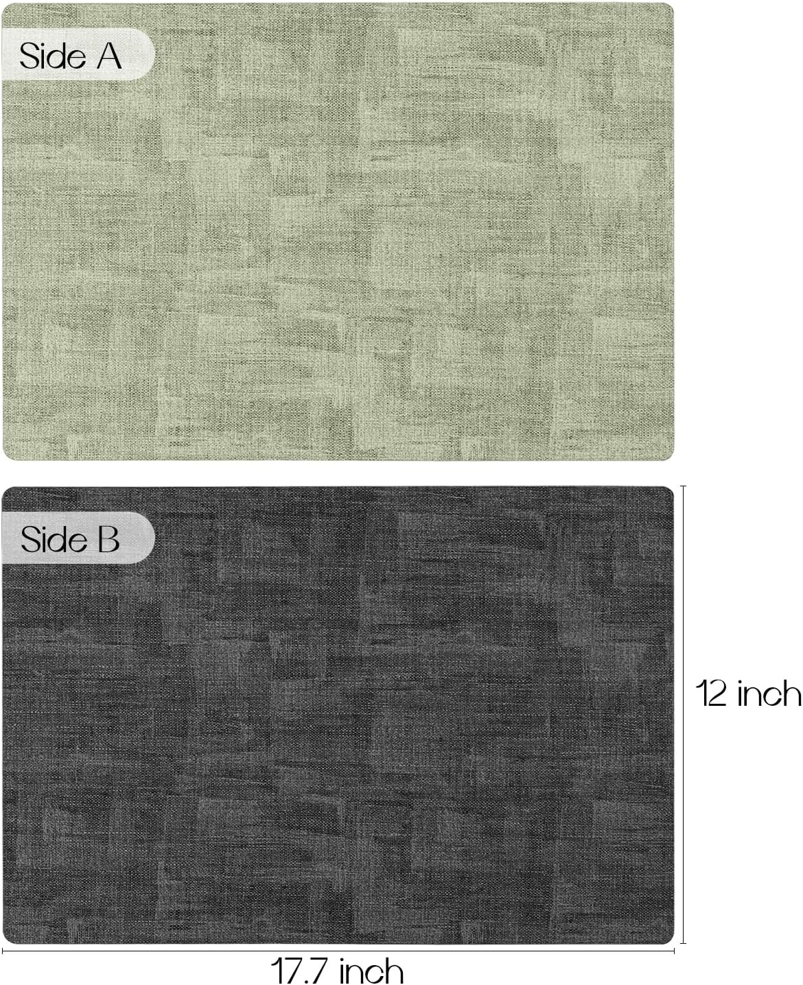 Romanstile Reversible Vinyl Placemats Set of 8, Faux Leather 100% Waterproof Oil-Proof Wipeable Place Mats, Heat Resistant Dual Sided Table Mats for Kitchen/Dining/Party (Grey Green, 12 x 17 Inch)