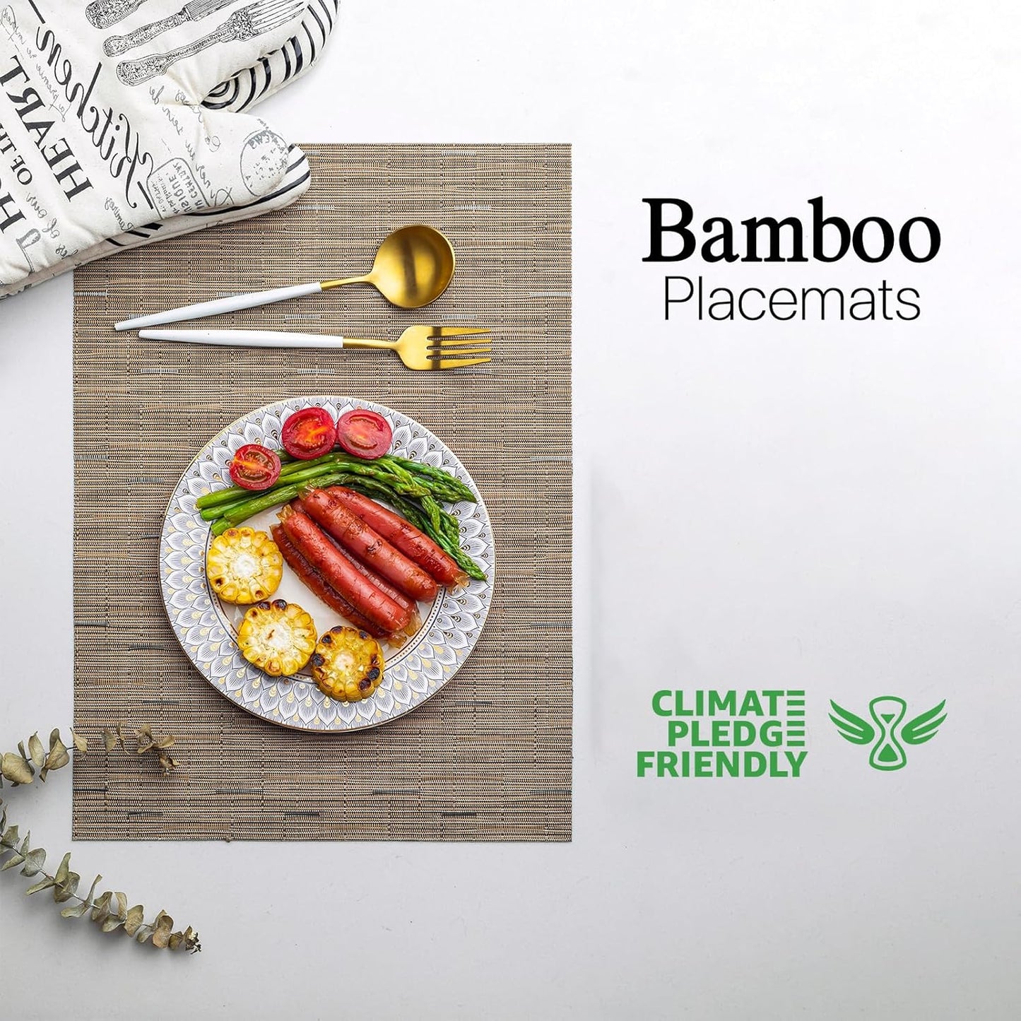 LEXMORE Placemats Set of 8 Vinyl/Plastic Woven Place Mats for Kitchen Table Indoor/Outdoor Washable Placemat Wipeable Dining Table Mats(Light Brown)