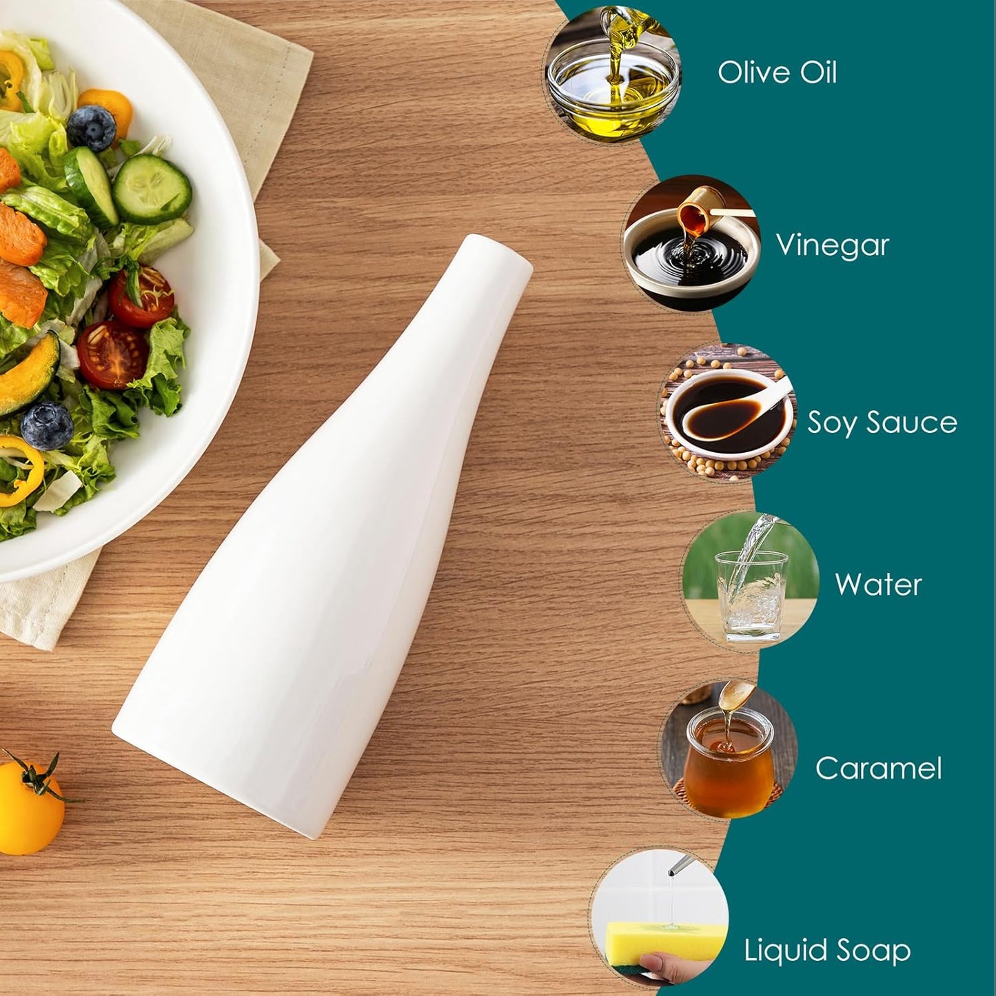 vancasso 16 Oz Ceramic Olive Oil Dispenser Bottle, Bottle Dispenser with Spout and Funnel for Kitchen,Suitable for Oil, Vinegar, Coffee Syrups & Other Liquids, White