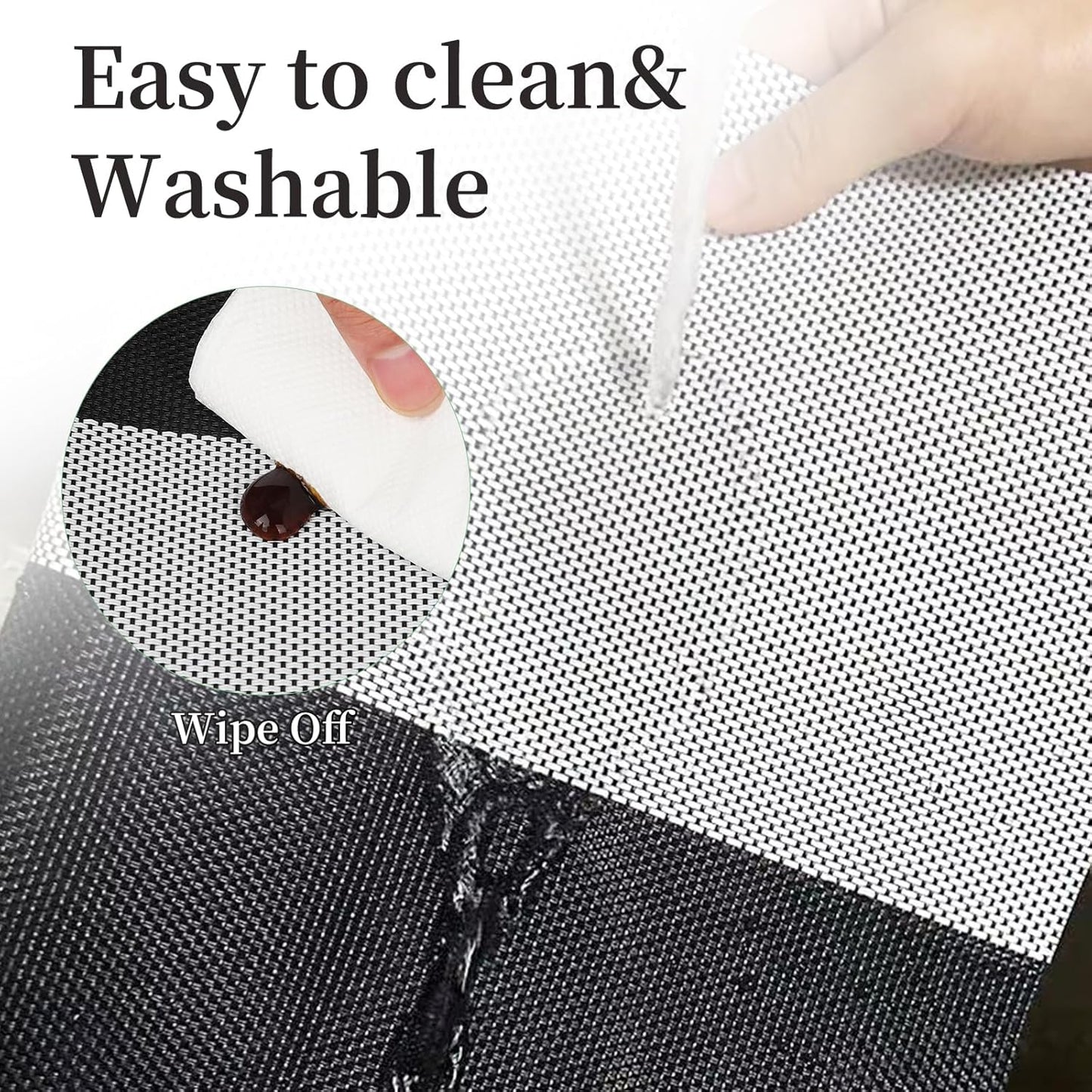 Vinyl Plastic Placemats Set of 6 Washable Heat Resistant Non-Slip Elegant Indoor Outdoor Kitchen Dining PVC Woven Table Place Mats (Black White Lattice Block)