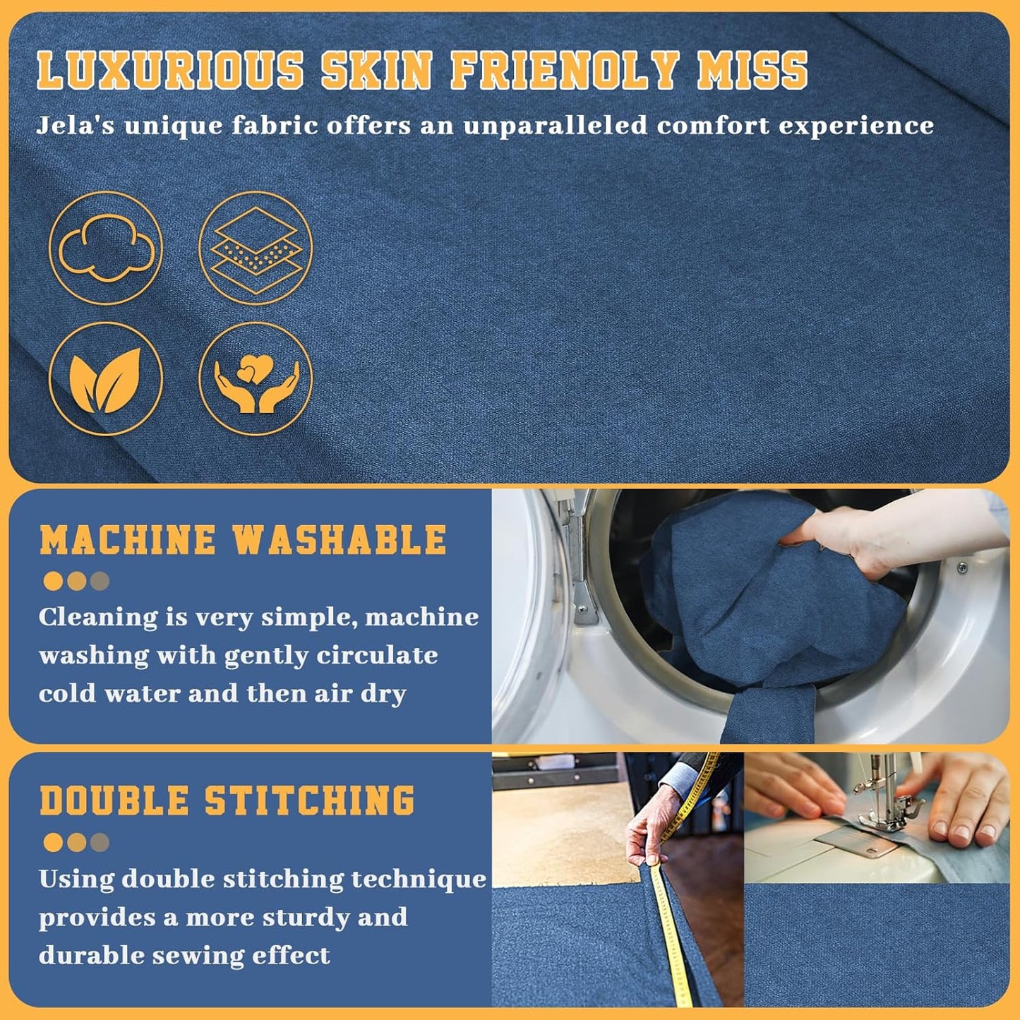 jela Foldable Sofa Bed Soft Foam Convertible Sleeper Chair Luxury Miss Fabric Fold Out Chair Bed Floor Couch with Back Support Floor Sofa for Living Room Bedroom (83"x33",Navy)