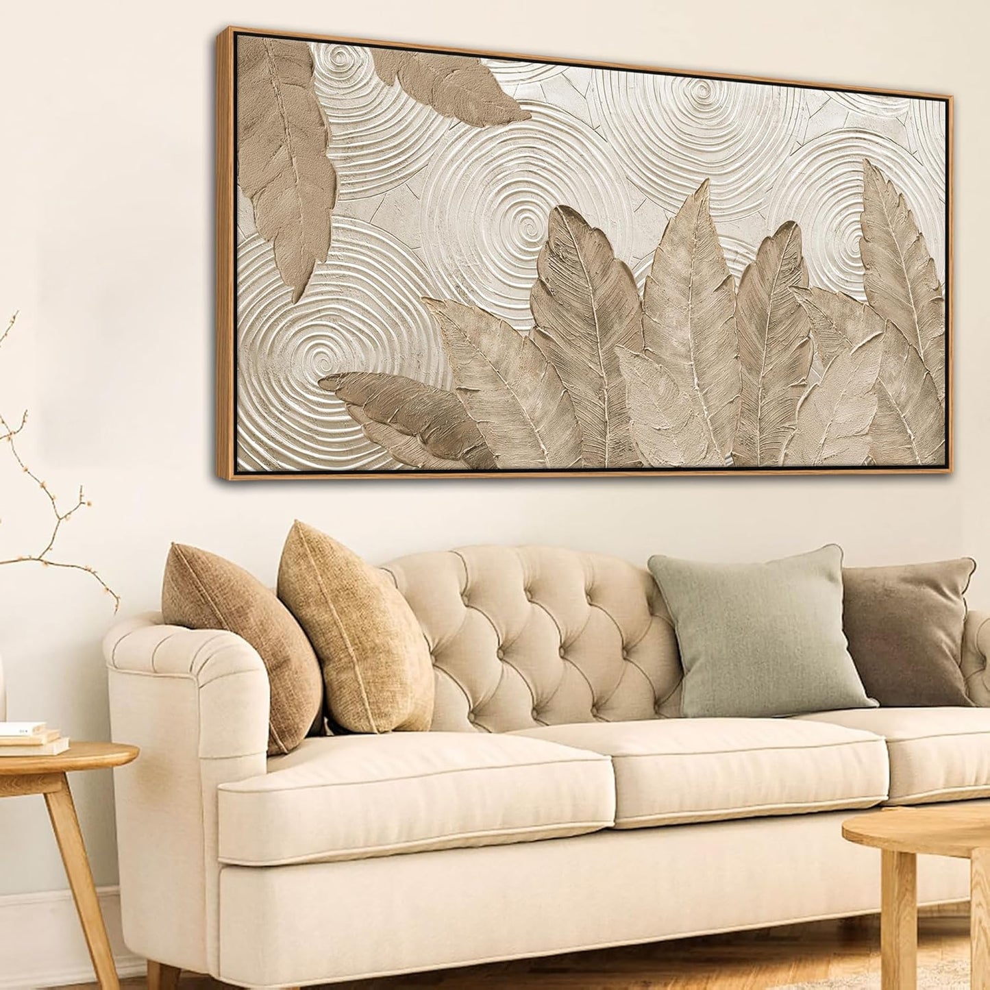 Minimalist & Modern Art for Bedroom Decor Framed Abstract Artwork for Walls Neutral & Contemporary Beige Wall art - Artwork for Living Room and Boho Style Large Abstract Wall Art 29×58IN