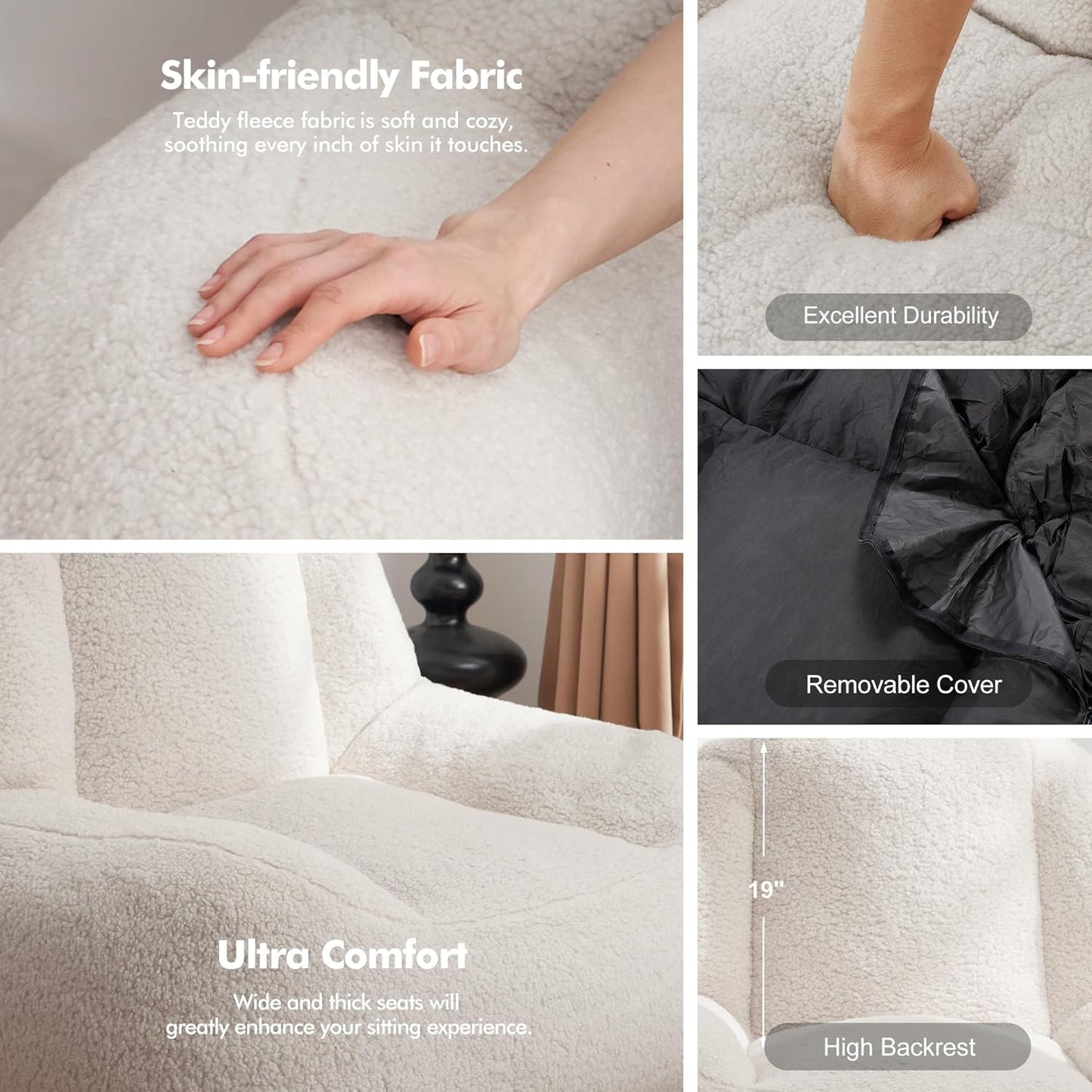 Homguava Bean Bag Chairs for Adults,Giant Beanbag Couch Adult Bean Bag Chair with Filler Included,Modern Lazy Sofa Comfy Chair for Living Room(White)