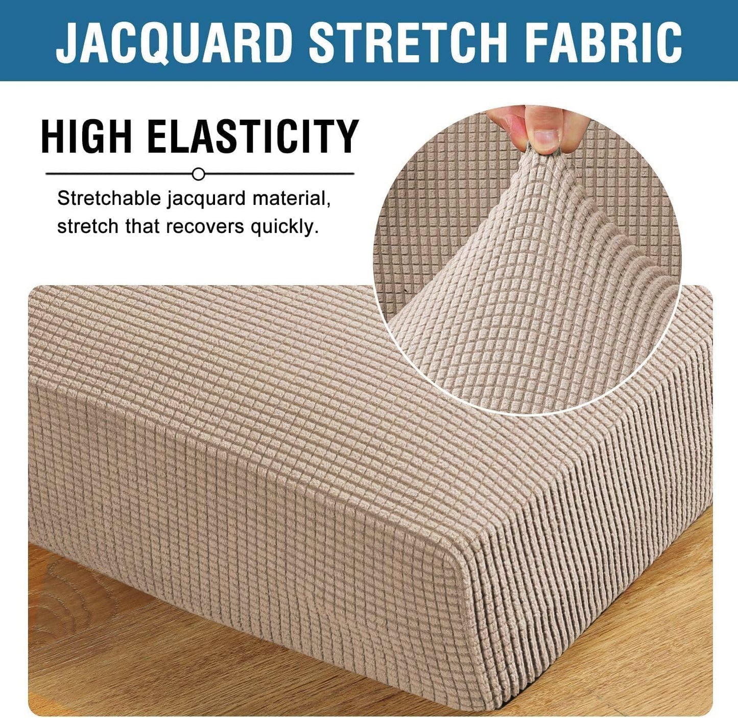 H.VERSAILTEX Super Stretch Individual Seat Cushion Covers Sofa Covers Couch Cushion Covers Slipcover Sets Thick Jacquard Textured Twill Fabric (1 Piece Chair Cushion Cover, Sand)