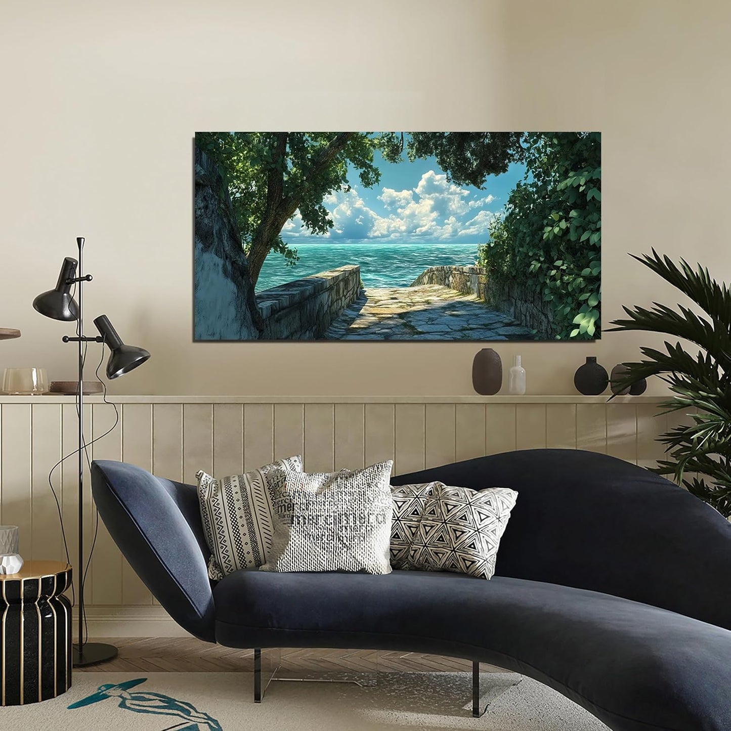 Canvas Wall Art Decor Coastal Wall Art Pictures for Living Room Canvas Art Wall Decor Landscape Natural Wall Art Prints Green Blue Artwork for Walls Seaside Art Work for Home Office Decor 20"x40"