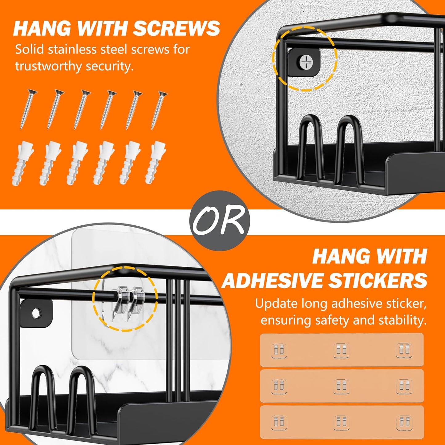 Spice Rack Wall Mounted 3 Pack, Space-Saving Spice Organizer for Spice Jars and Seasonings,Screw or Adhesive Hanging Spice Rack Organizer for Your Kitchen Cabinet,or Pantry Door