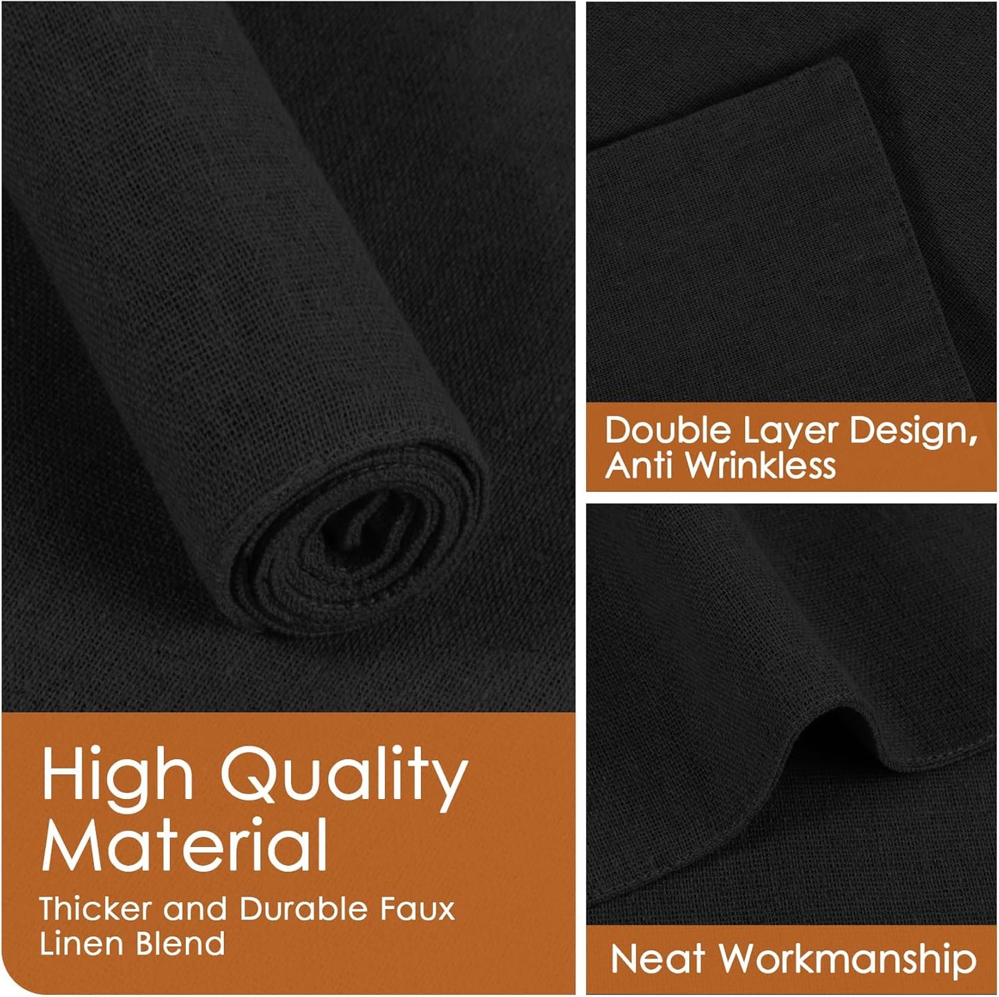 MANSPHIL Black Cloth Placemats Set of 4, Washable Thick Faux Linen Place Mats Heat Resistant Double Layer Table Mats for Dining Kitchen Indoor Outdoor Use - 13x19 Inch