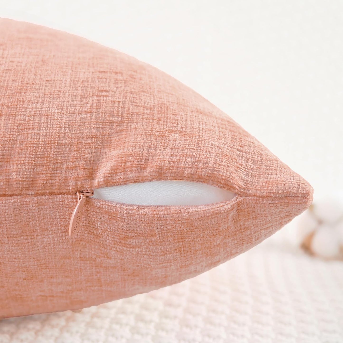 CaliTime Throw Pillow Covers Decorative 18 X 18 Inches Pack of 2 Cozy Chenille Cushion Cases for Couch Sofa Bed Living Room Home Dusty Pink