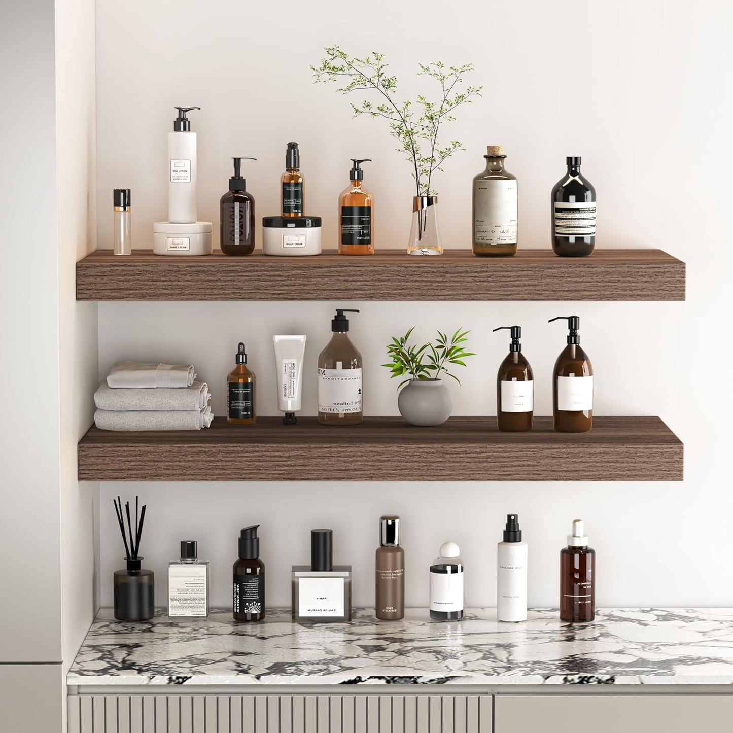 Fun Memories Floating Shelves - 24 Inch Rustic Wooden Wall Shelves - Extra Deeper & Thicker Wall Mounted Storage Shelf for Living Room, Kitchen, Farmhouse - 24"x 9"x 1.6" 2Pack, Walnut