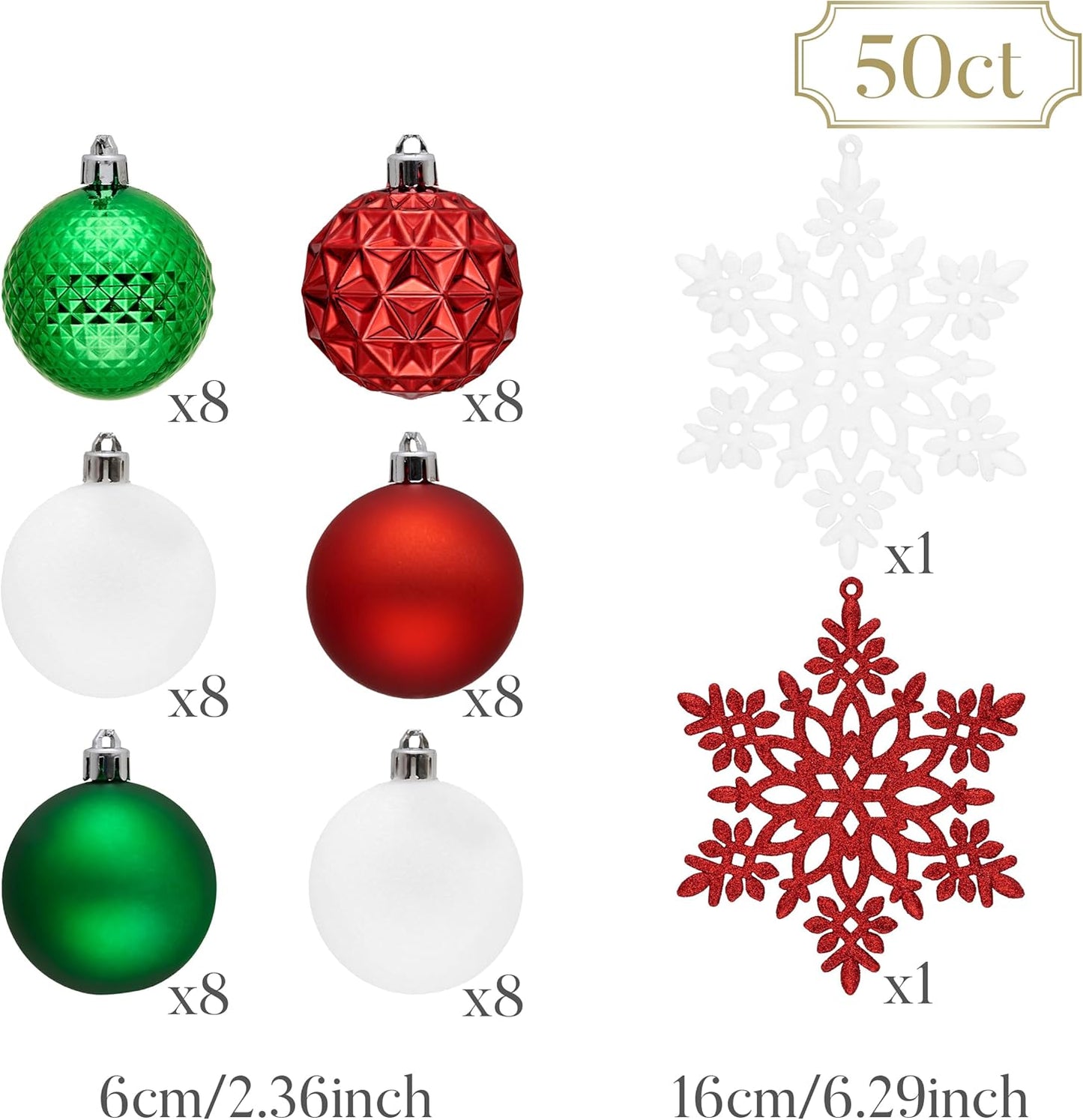 Valery Madelyn Christmas Tree Decorations Ornament Set for Fall Halloween, 50ct 2.36 Inches Red Green and White Shatterproof Christmas Ball Ornaments Hanging Xmas Holiday Party Decor