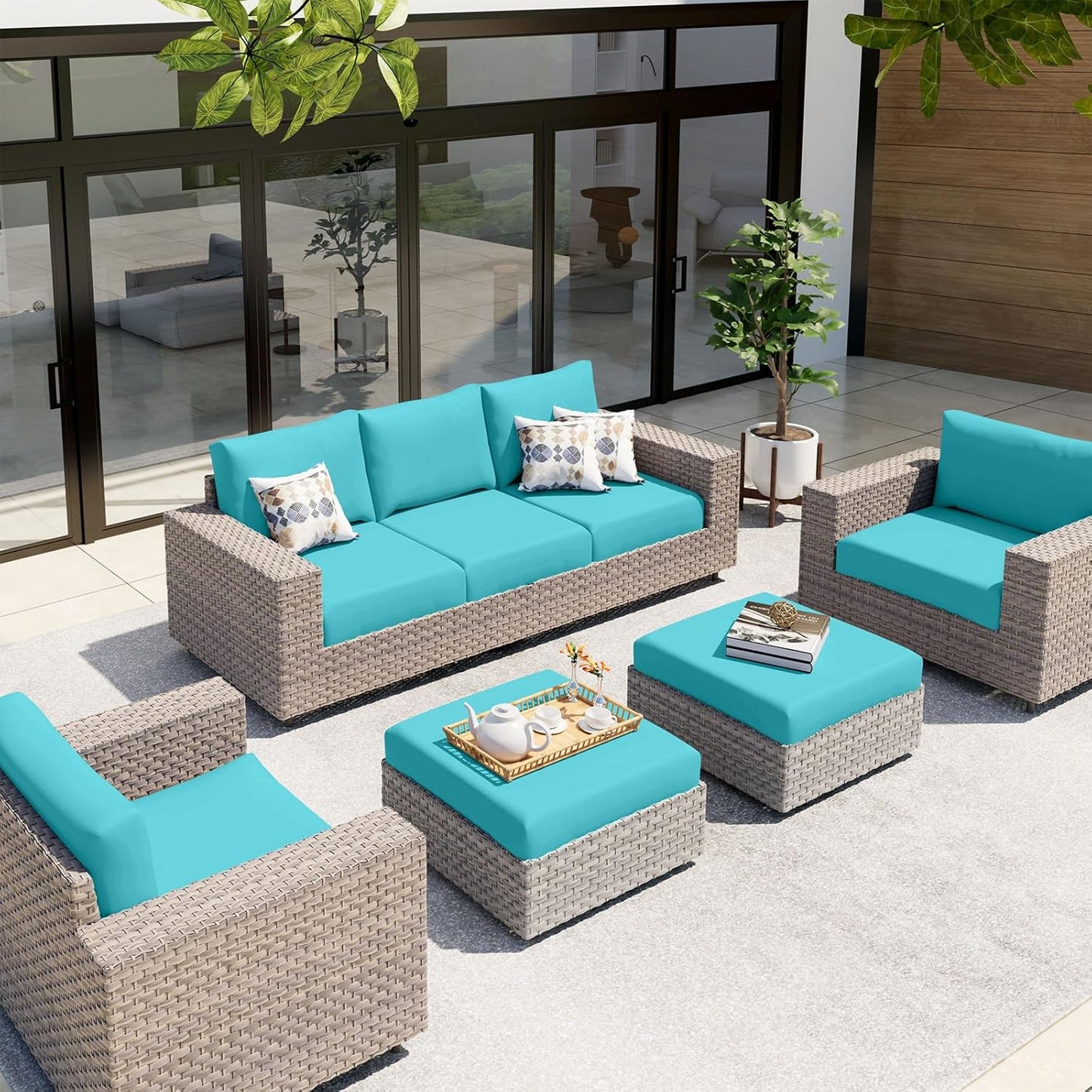 hyha Waterproof Couch Cushion Covers, Stretch Sofa Couch Seat Slipcover for Dog Washable, Non-Slip Waterproof Outdoor Cushion Covers for Patio Furniture Replacement (1 Piece for Small, Peacock Blue)