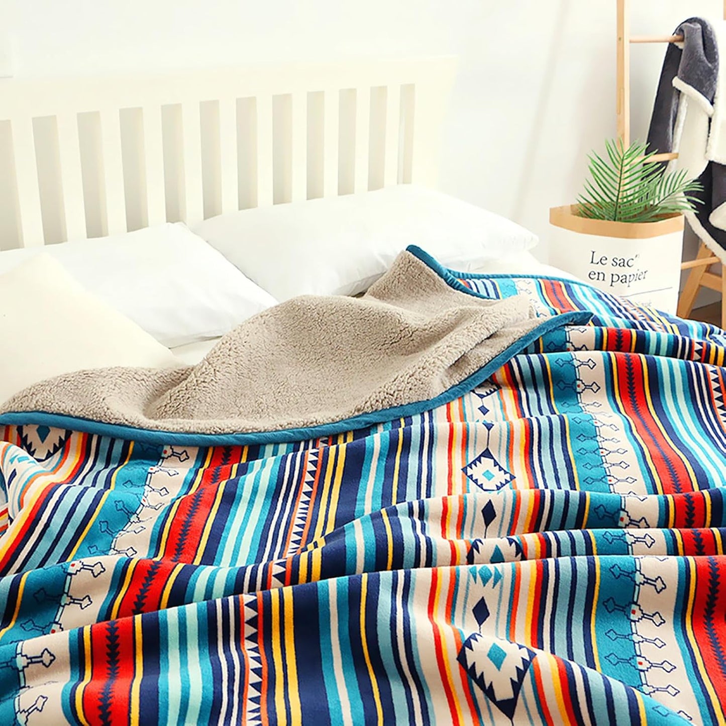 UKELER Bohemian Sherpa Bed Blanket King Size 90'' x 108'', Native American Cozy Warm Blanket for Bed/Couch/Sofa, Great Gift for Women's Day,Mother's Day,Father's Day,Thanksgiving,Christmas,Birthday