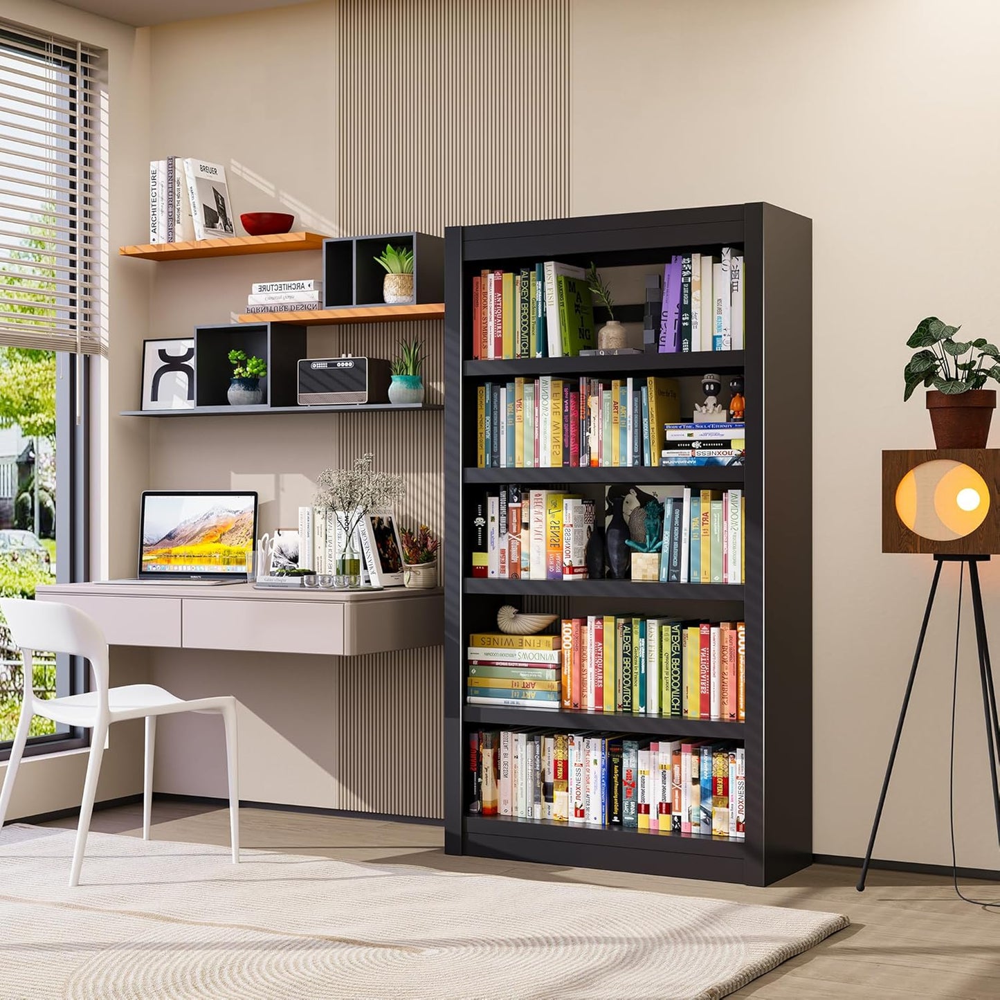 Bookshelf, 5-Tier Sturdy Bookcase, Adjustable Book Shelf, Large Capacity per Shelf, Modern Book Shelf for Living Room, Home Office, Garage, Perfect for Home Organization & Small Space Living