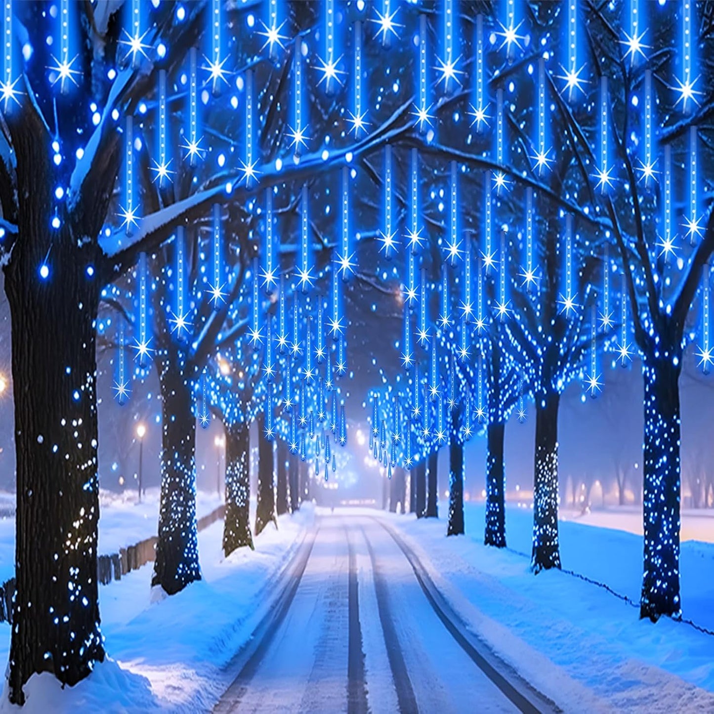 Christmas Lights Outdoor UL Certified 24 Tubes 576 LEDs (Equivalent to 3 Sets of 8 Tubes) Meteor Shower Lights Falling Rain Drop Icicle Light for Christmas Decorations Halloween Party, Blue
