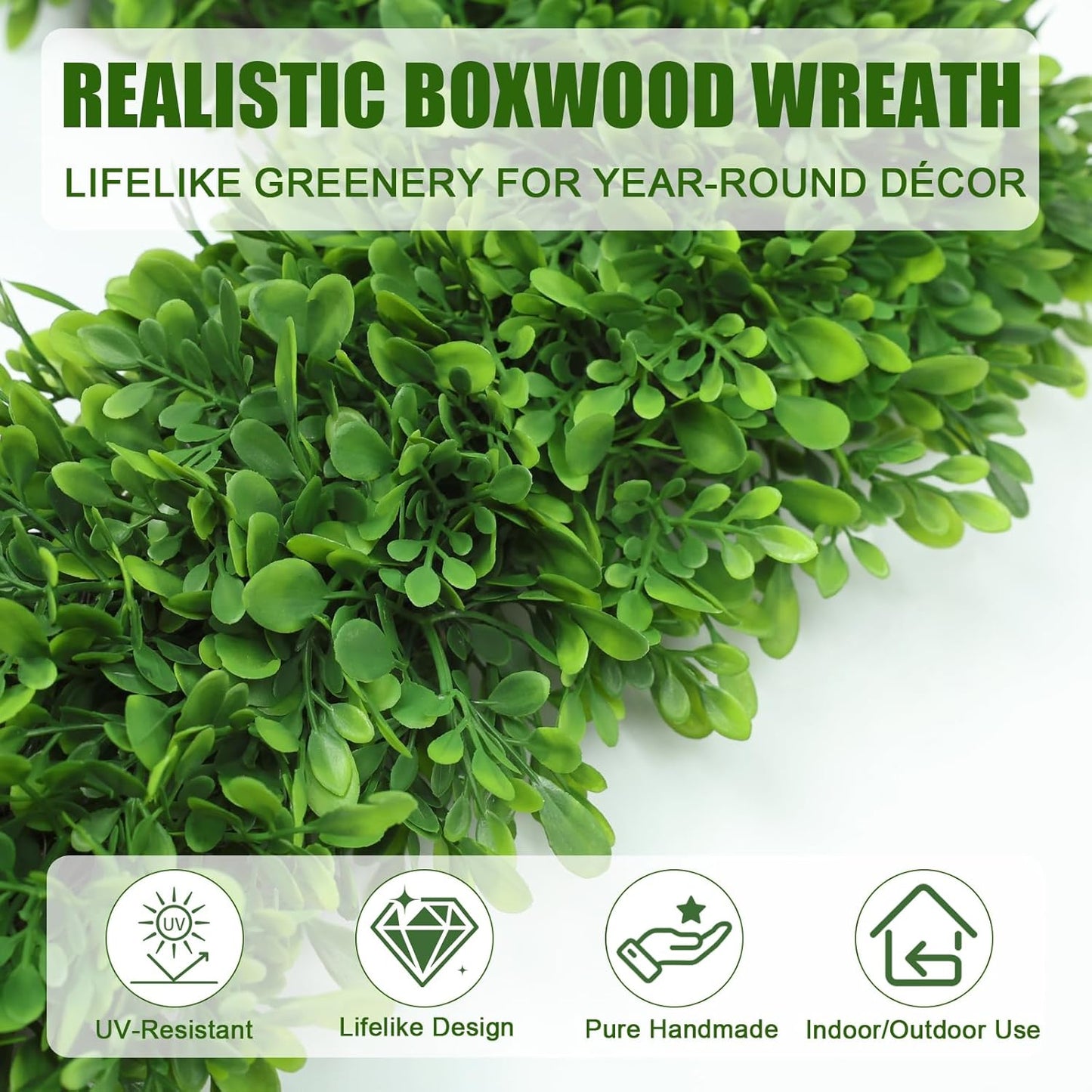 Artgar 22Inch Boxwood Wreath, Spring Wreaths for Front Door, Realistic Green Square Boxwood Wreath for Year-Round Decor, Artificial Summer Wreaths for Wedding Farmhouse Indoor/Outdoor Porch Decor