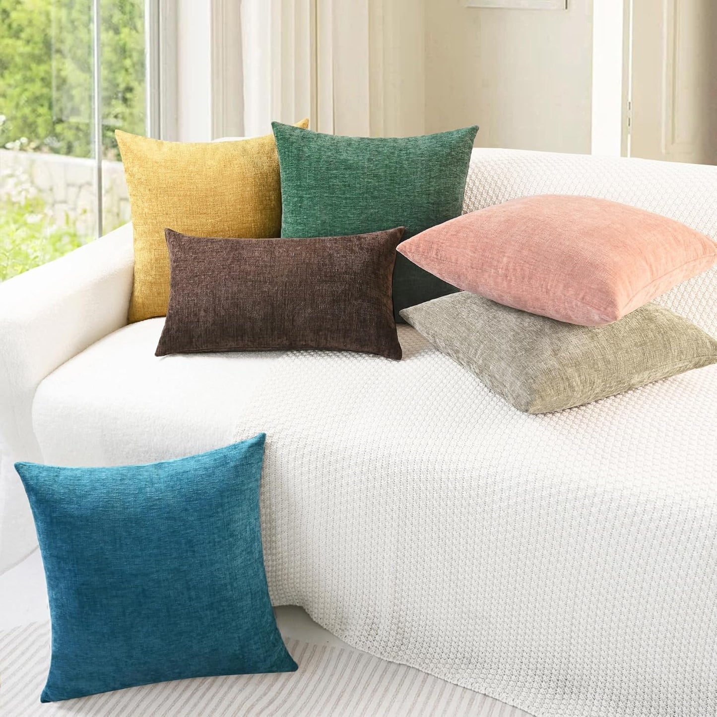 CaliTime Throw Pillow Covers Decorative 16 X 16 Inches Pack of 2 Cozy Soft Chenille Cushion Cases for Couch Sofa Bed Living Room Home Gold