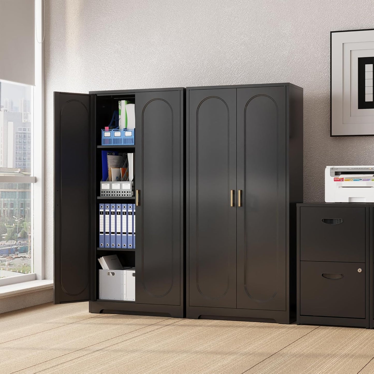 Metal Kitchen Storage Cabinets,60”Pantry Cabinet with Doors and 4 Adjustable Shelves,Tall Black Cabinet for Pantry, Laundry Room,Living Room,Dinning Room