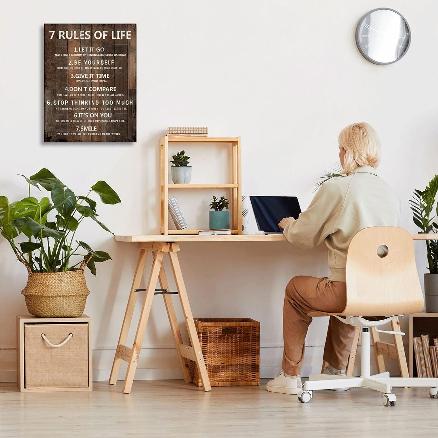 7 Rules of Life Wall Art Motivational Inspirational Poster Printed on Canvas Wall Decor for Living Room or Office Size11.5 x 15 Inch Framed Canvas Prints For Bedroom or Home Art Decoration Ready to