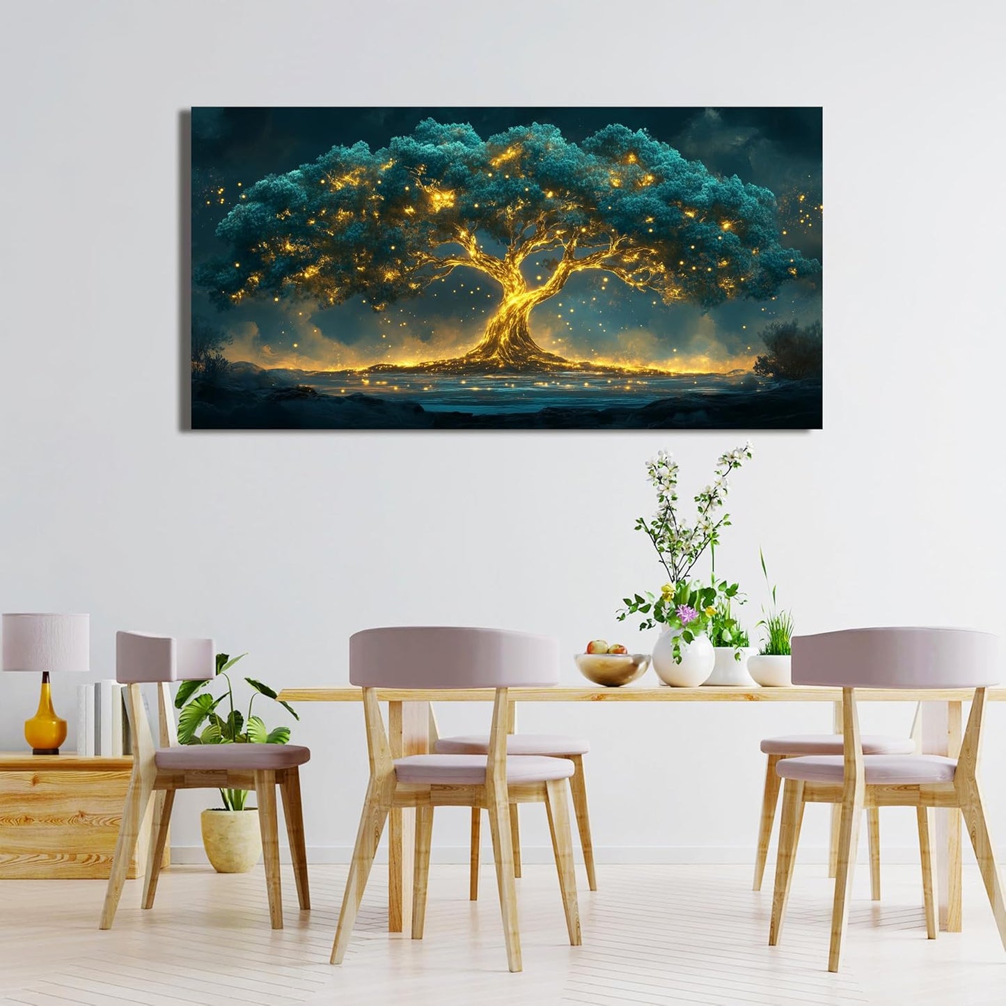 Canvas Wall Art Decor Artwork for Walls Green Wall Art Decor Tree of Life Wall Art for Living Room Wall Art Paintings Prints Gold Tree Wall Decor Art Art Work for Room Home Office Wall Decor 24" X 48"