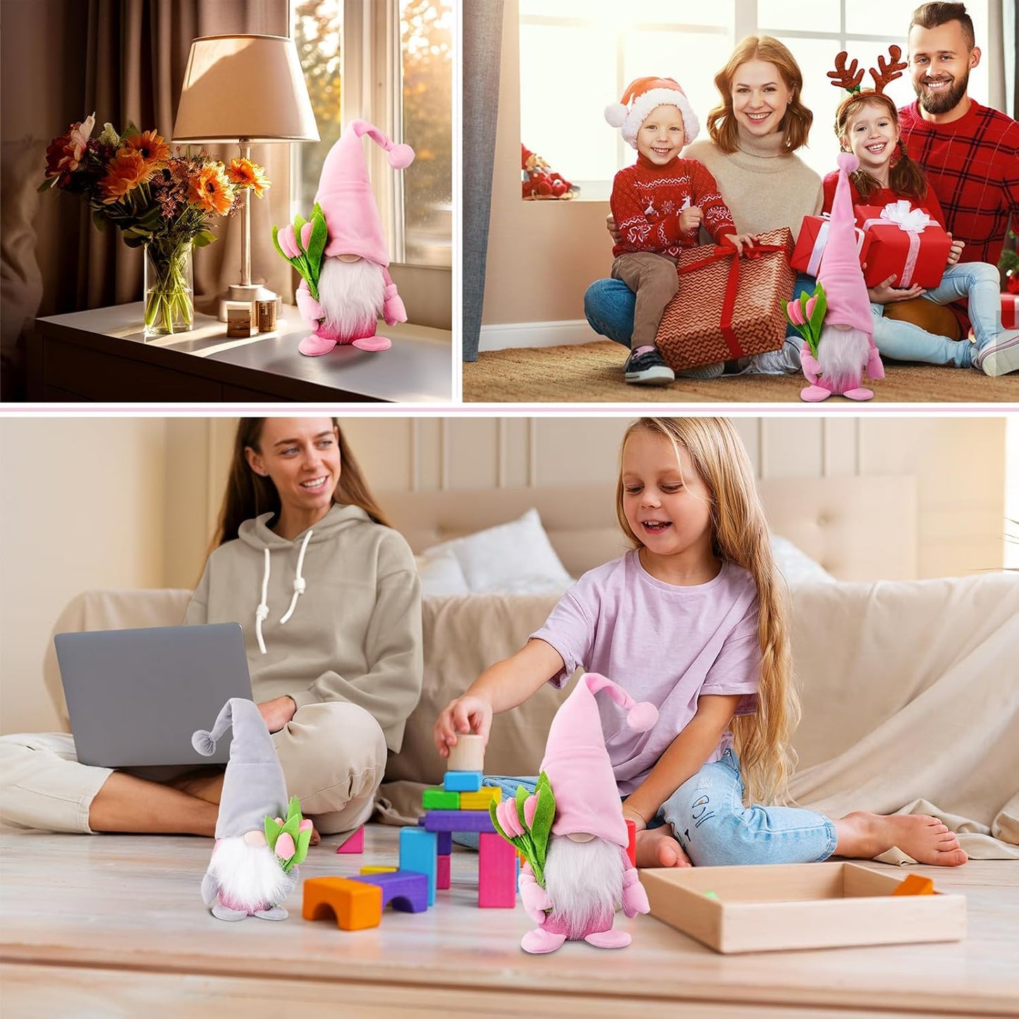 Gnome Plush Decorations Gift,15 inch Gnomes Decorations for Home,Fall Gnomes Plush Table Decoration Gnome Gifts for Women Swedish Tomte Nisse Doll Tabletop Scandinavian Elf Plushie,Pink