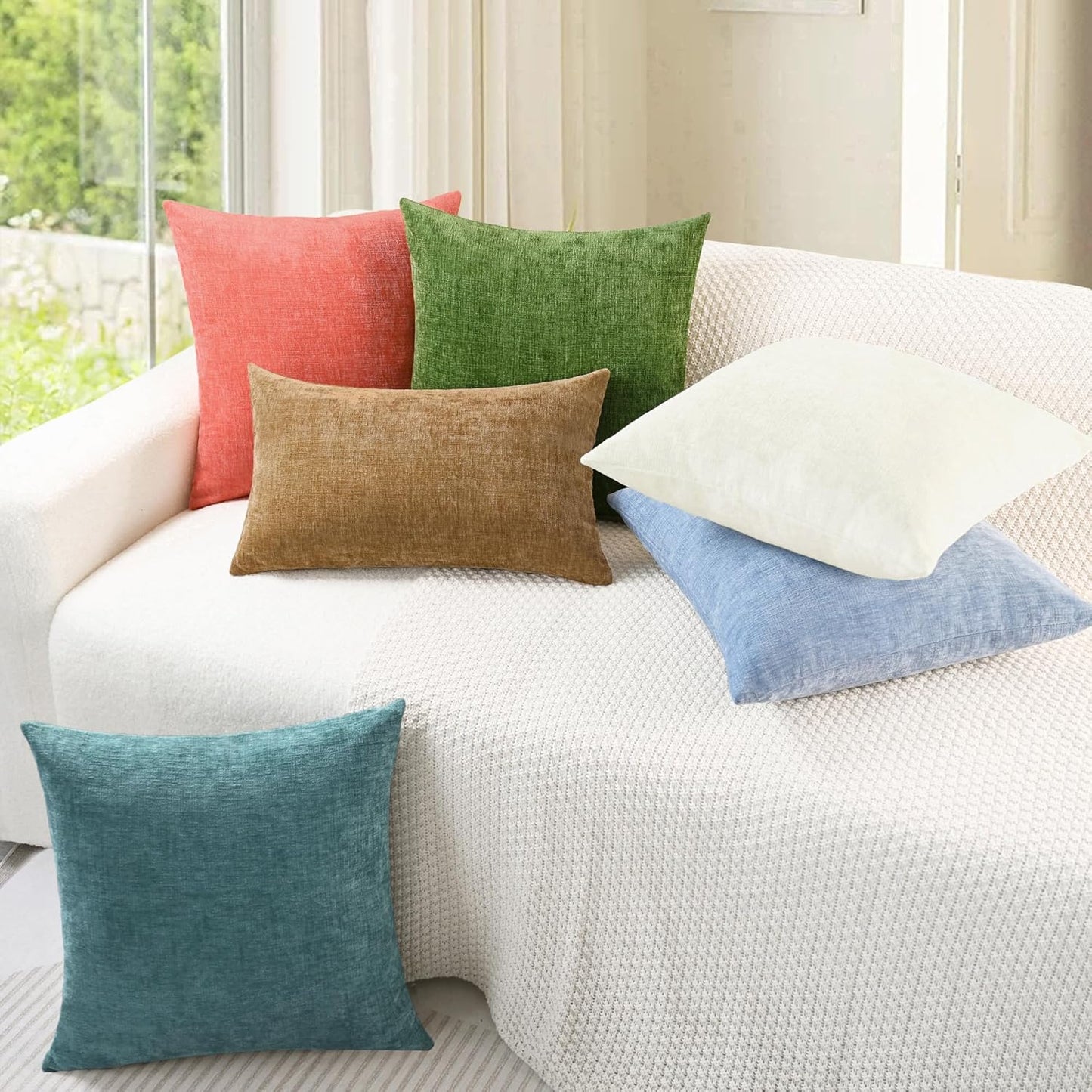 CaliTime Throw Pillow Covers Decorative 16 X 26 Inches Pack of 2 Cozy Chenille Cushion Cases for Couch Sofa Bed Living Room Home Forest Green