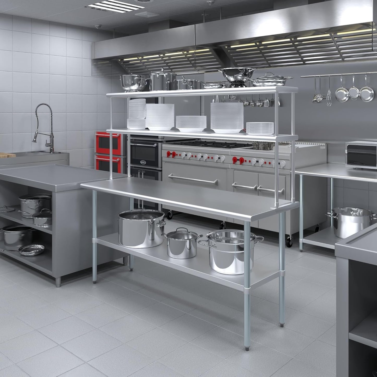 AmGood Double OverShelf Stainless Steel NSF - Many (72" Long x 12" Deep)