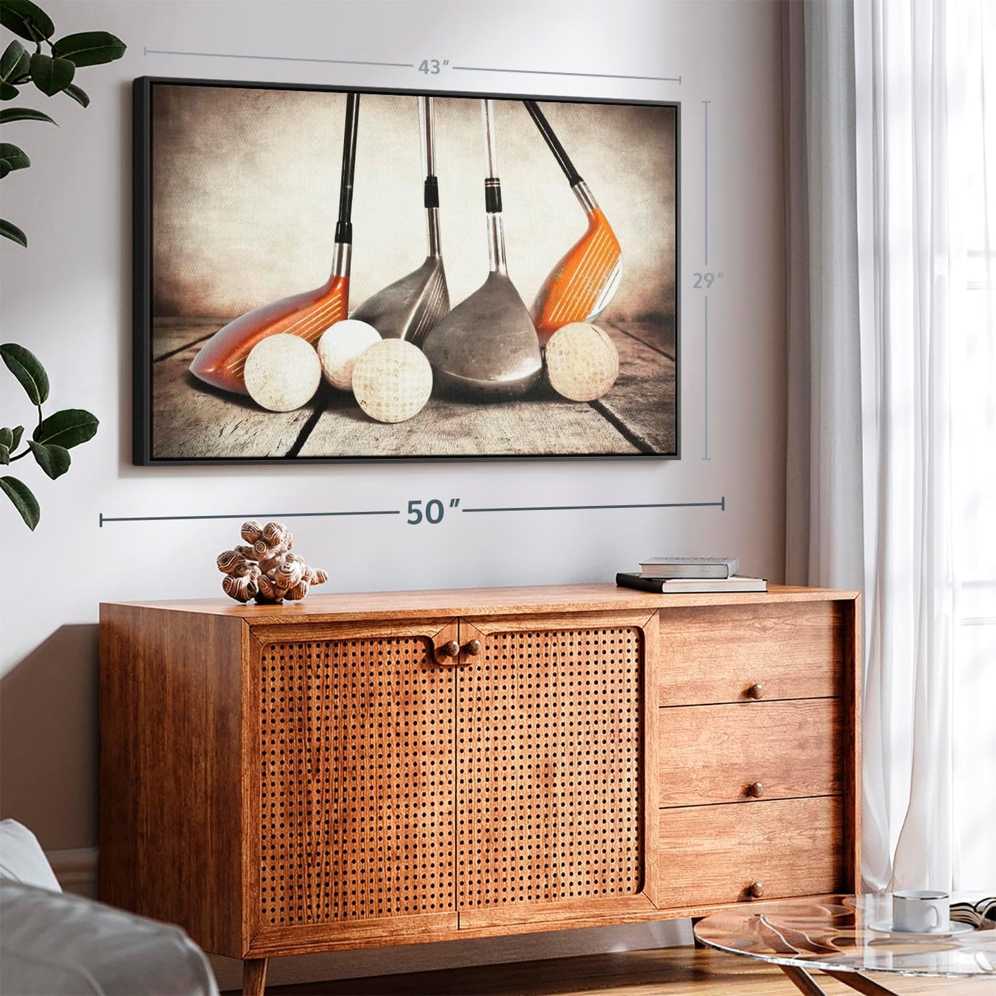 ElephantStock Golf Sets Wall Art - Horizontal Framed Canvas - 1-Piece Mancave Wall Decor - Photography Sports Canvas Print - Yellow and Brown Decor for Wall - 43" X 29"