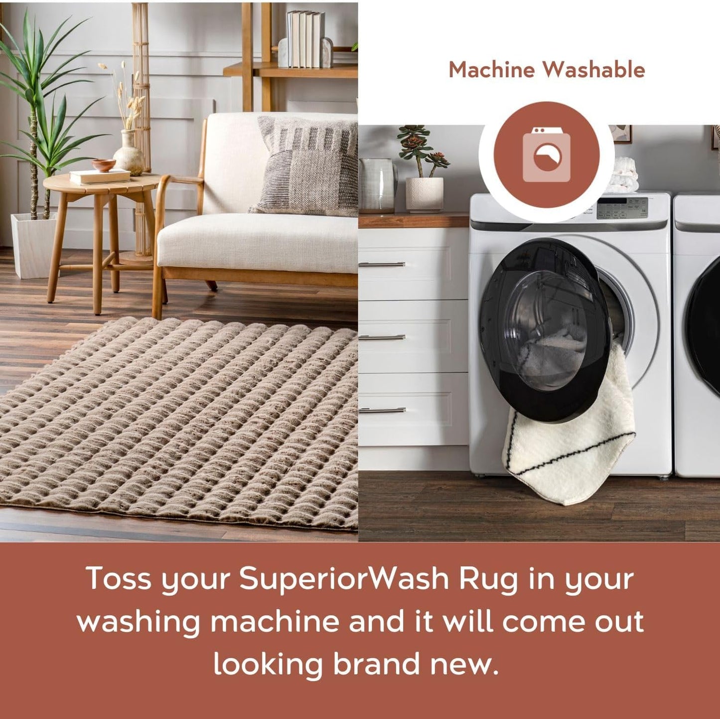 nuLOOM Jeni Checkered 6 Square Machine Washable Area Rug for Living Room Bedroom Dining Room Kitchen, Taupe