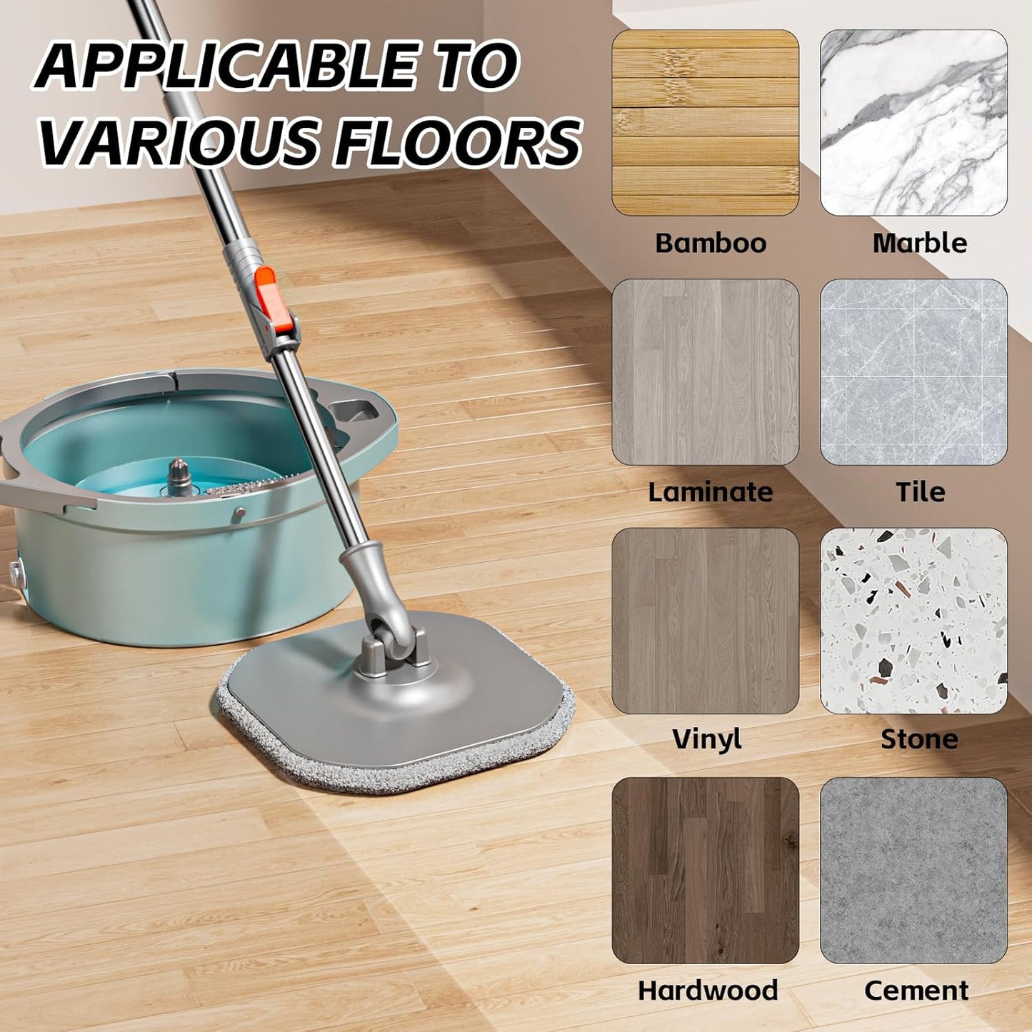 9 Inch Square Microfiber Mop Pad Refill Compatible with True & Tidy Mop System and Most 9 Inch Square Spin Mops - Thickened Washable & Reusable Mop Replacement Pad for Wet Dry Mopping(6 Pack)