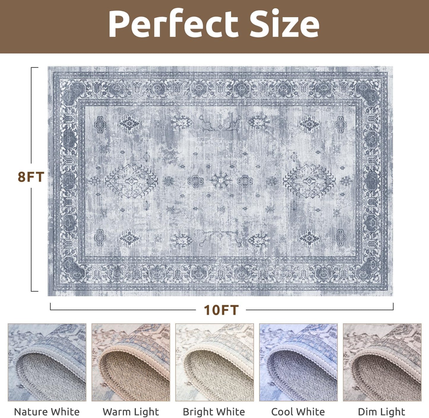 AMOAMI-Vintage Area Rug 8X10 Blue Rugs for Living Room-Soft Living Room Rug Non Slip Rugs for Bedroom Carpet Machine Washable Rug for Dining Room Bedside Office Room Decor