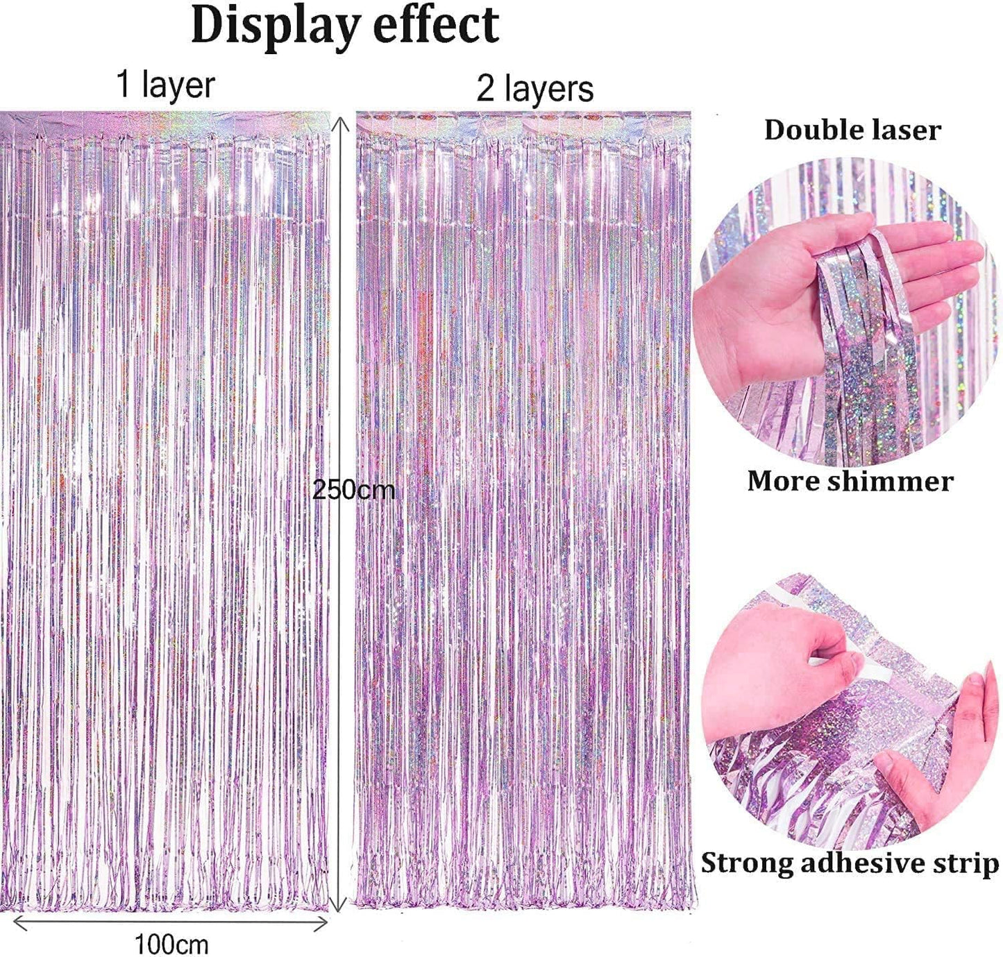 BRAVESHINE Pink Blue Tinsel Foil Fringe Curtains - 2Pcs 3.2x8.2ft Holidays Photo Streamers Backdrop for Easter Girl or Boy Birthdays Bridal Shower Party Supplies Decorations