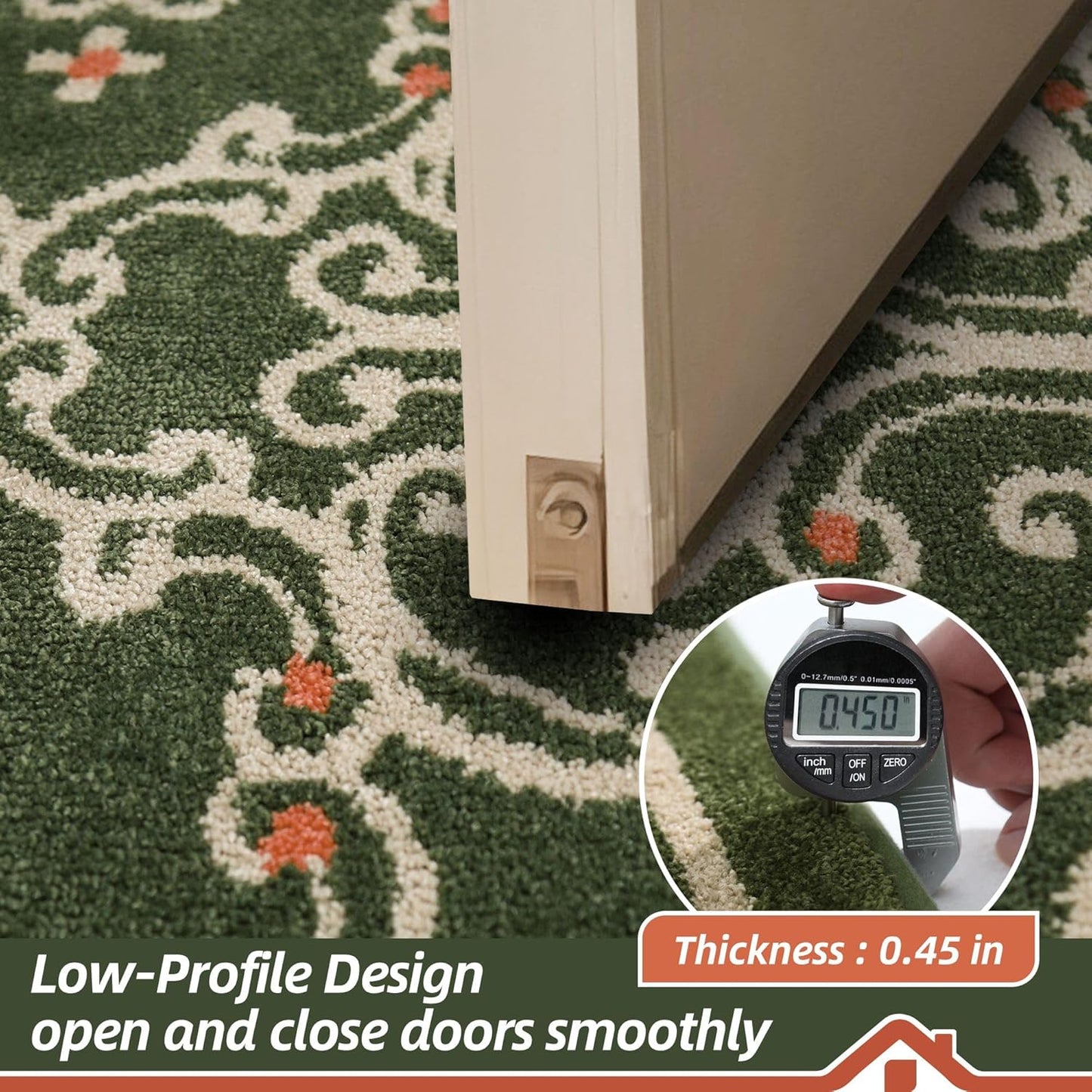 BEQHAUSE Dirt Trapper Door Mat 32" x 48", Non-Slip Entryway Rugs Washable, Floor Mat Stain Resistant and Absorbent Welcome Mat for Front Back Door, Muddy Wet Shoes & Paws, Green and Vining Floral