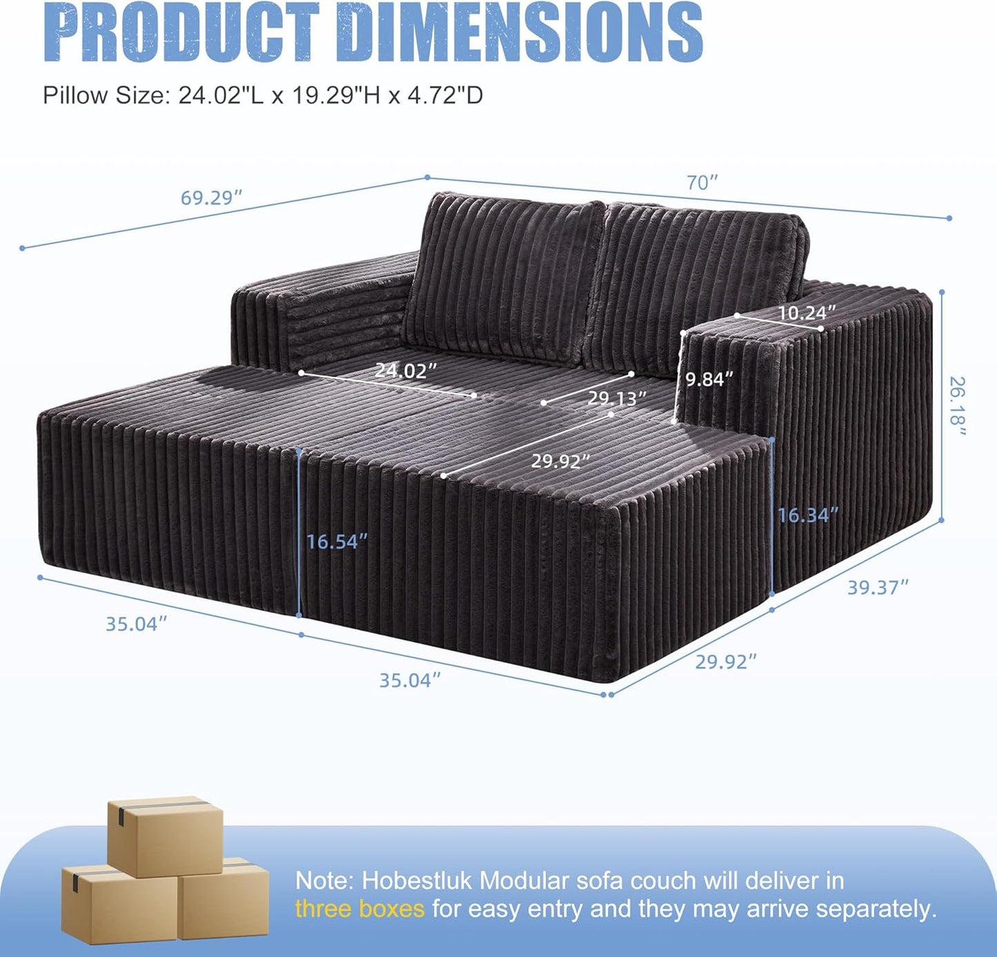 Hobestluk Modular Sectional Sofa Memory Foam Couch Sofa Bed Loveseat with Chaises Cloud Couch with Removable Cover Large Sectional Couches for Living Room (Strip Grey, Sofa Bed)