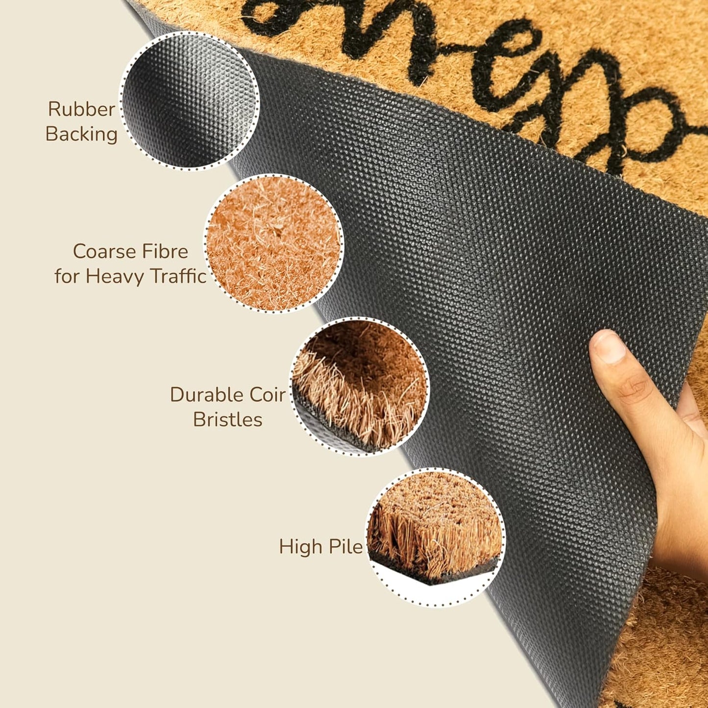 Welcome Doormats, Natural Coco Coir Mats with Non-Slip PVC Backing, Indoor Outdoor Mats for Home & Office, Spring Door Mat, Floor Mats for Door Decor, Beige & Black, 30"x17"