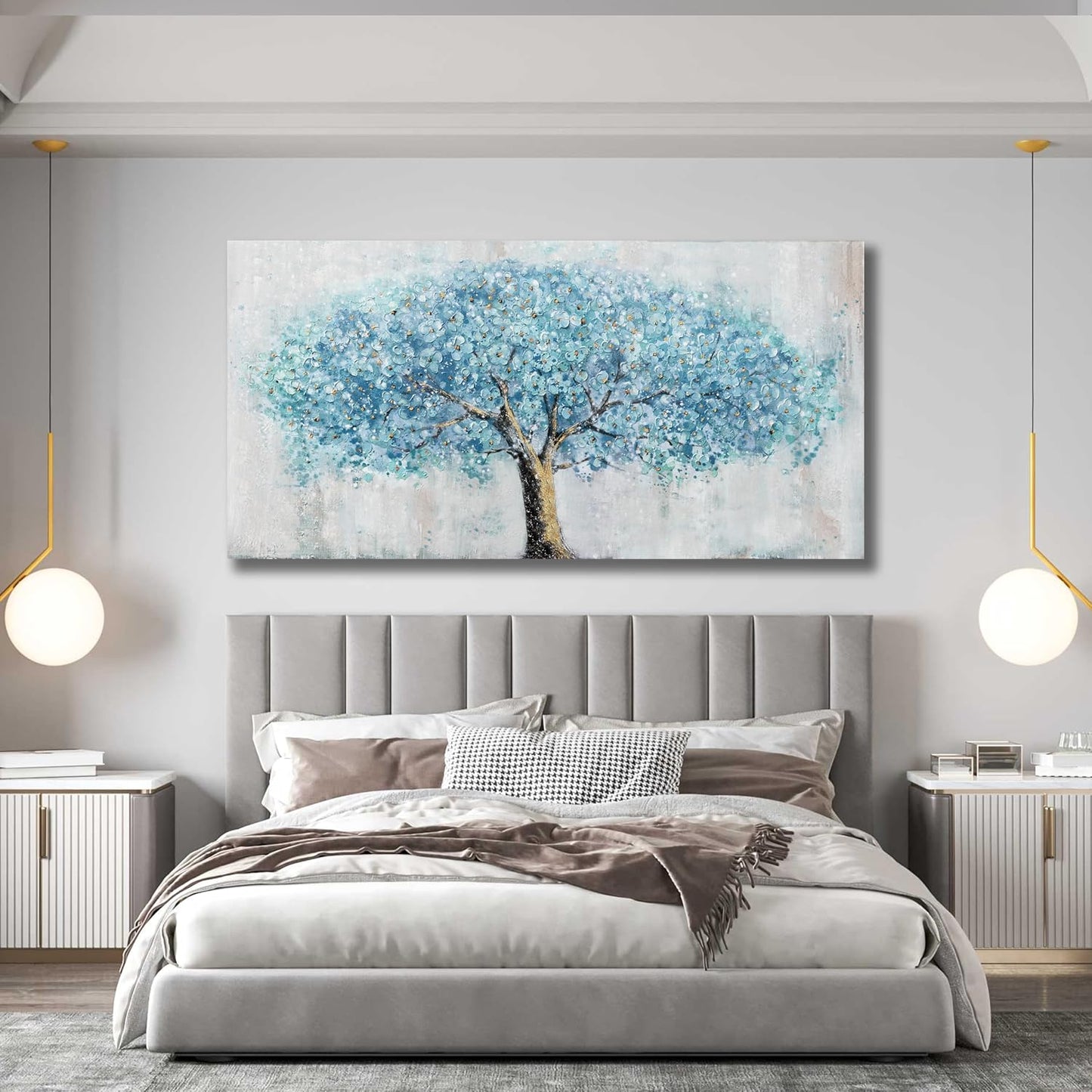 Yuaxker Tree Wall Art Blue and Gold Canvas Painting Modern Aesthetic Wall Decor Spiritual Artwork for Living Room Bedroom Dining Room Office Home Decor 20x40inch