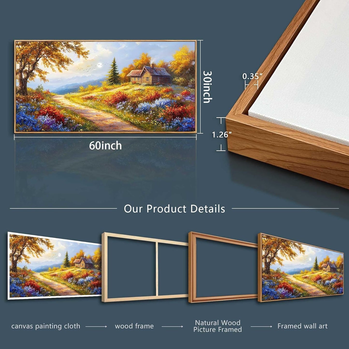 KELIYUAN Large Wall Decor For Living Room Framed Canvas Wall Art For Farmhouse Office Mural For Bedroom Landscape Painting Print Artworks Pictures Dining Room Kitchen Modern Home Decor 30"X60"