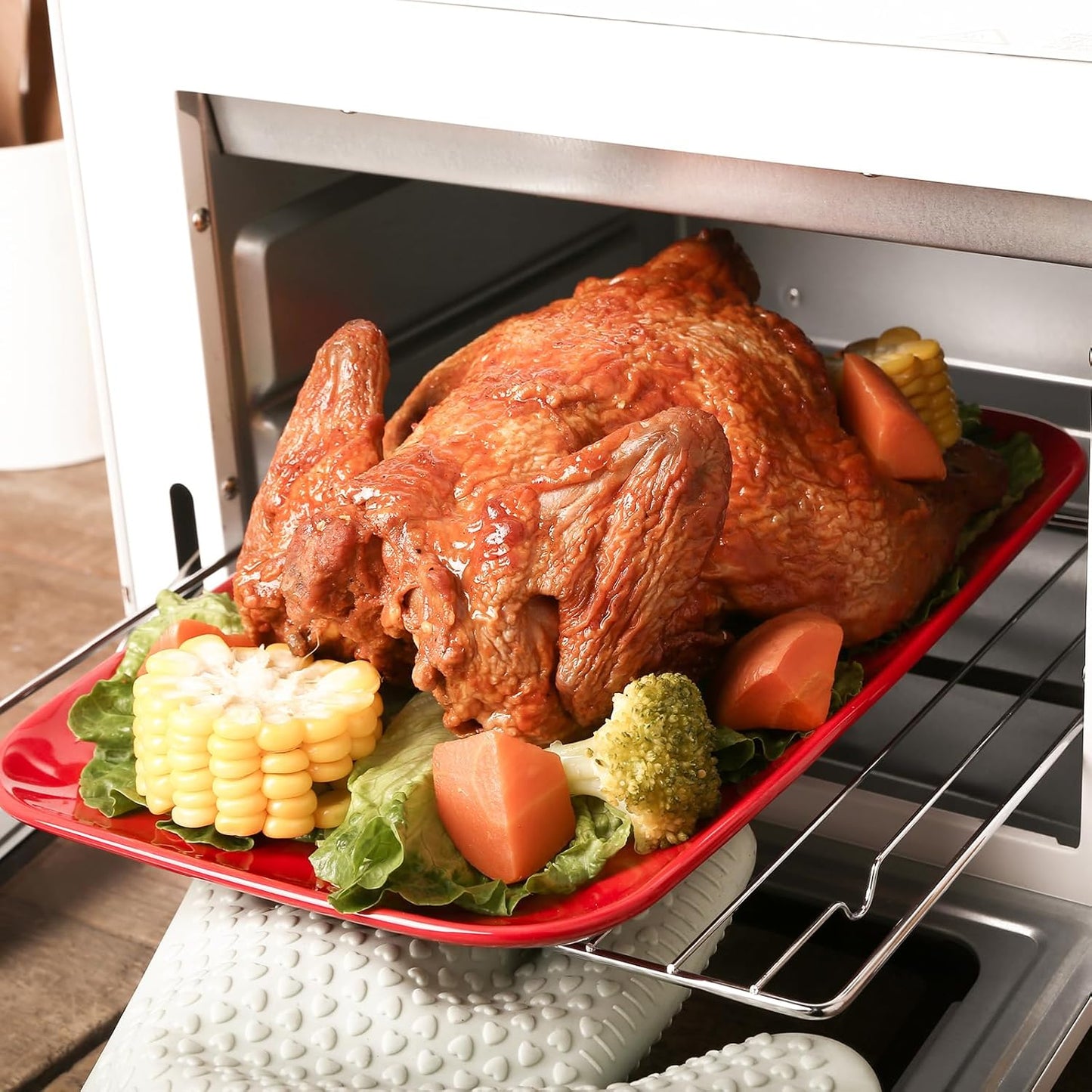 Vicrays Ceramic Rectangle Serving Platters - 14" 12" 10" Porcelain Serving Trays Plates for Party BBQ Appetizers Sushi Dessert - Microwave Oven and Dishwasher Safe - Set of 3 Red