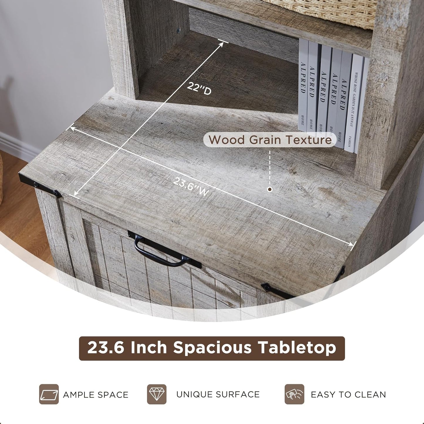 RedLemon Bookcase with 2 File Drawers, 72" Tall Farmhouse Bookshelf with Storage and Adjustable Shelves, 4 Tier Rustic Wood Bookshelf with Cabinet for Home Office, Living Room (Light Rustic Oak)