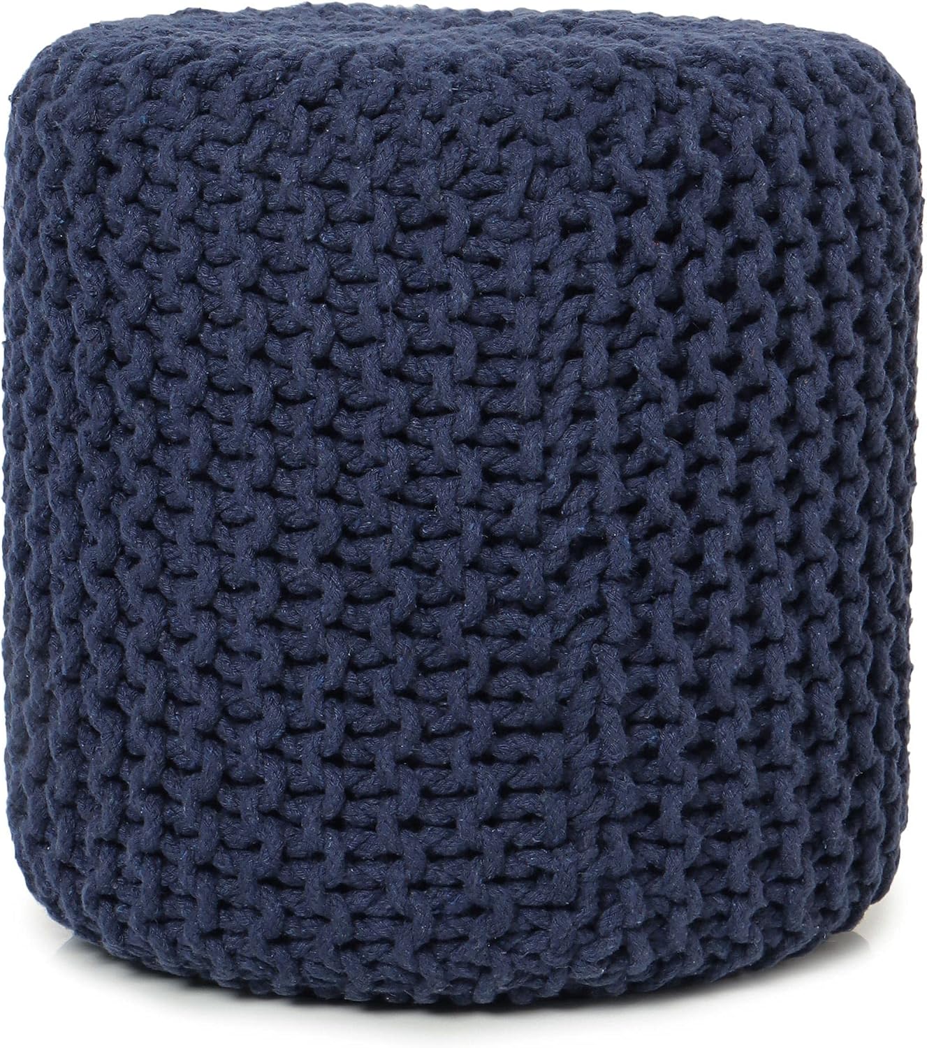 REDEARTH Cylindrical Pouf Ottoman -Hand Knitted Poof Pouffe Accent Chair Seat Footrest for Living Room, Bedroom, Nursery, kidsroom, Patio, Gym; 100% Cotton (16x16x16; Navy Blue)