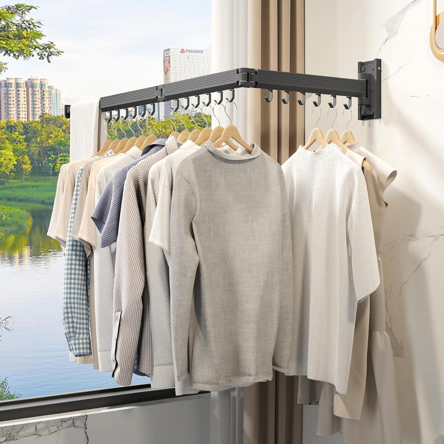 Laundry Drying Rack,Drying & Clothes Rack,Wall Mounted,Retractable & Collapsible, Grey