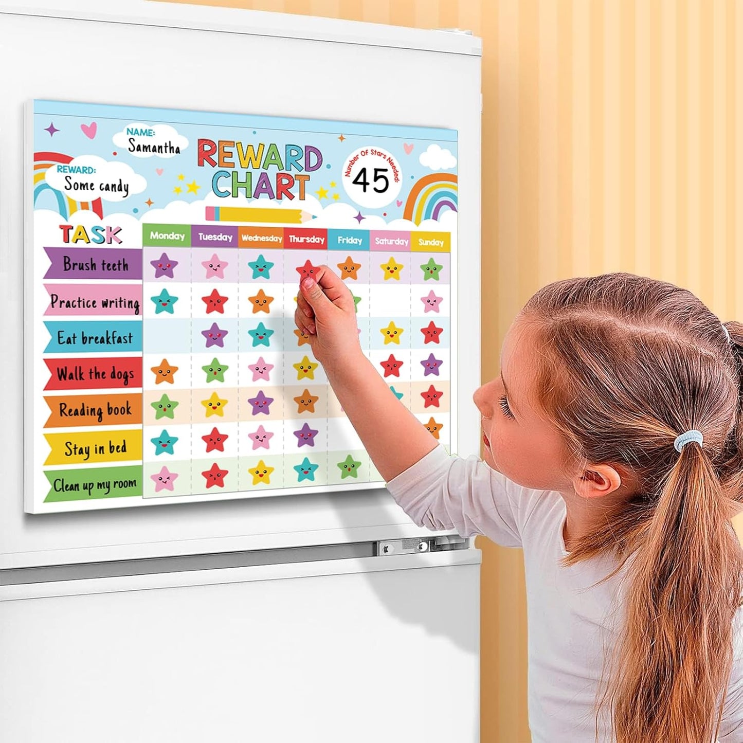 Reward Chart for Kids,Magnetic Behavior Chore Chart for Kids at Home,26 Rainbow Blue Chore Charts,1960 Star Stickers,56 Reward Stickers,Incentive Chore Chart to Develop Responsibility and Good Habits