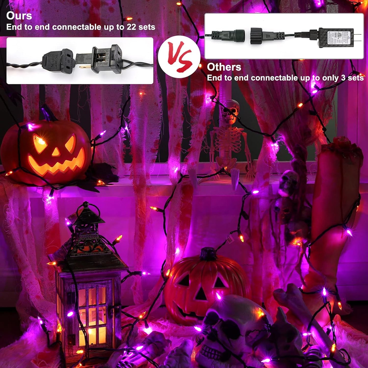 Brizled Purple & Orange Halloween Lights, 33ft 100 LED Halloween String Lights, 120V UL Certified Purple String Light Connectable Orange Mini Light Outdoor for Tree Garden Home Patio Decorations