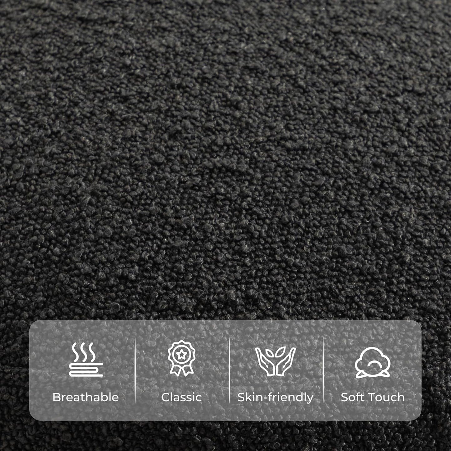 Furniliving Modern Round Ottoman, Soft Bedroom Ottoman Footstool Round Ottomans Stool for Living Room, Bedroom, Makeup Room, Black, Boucle