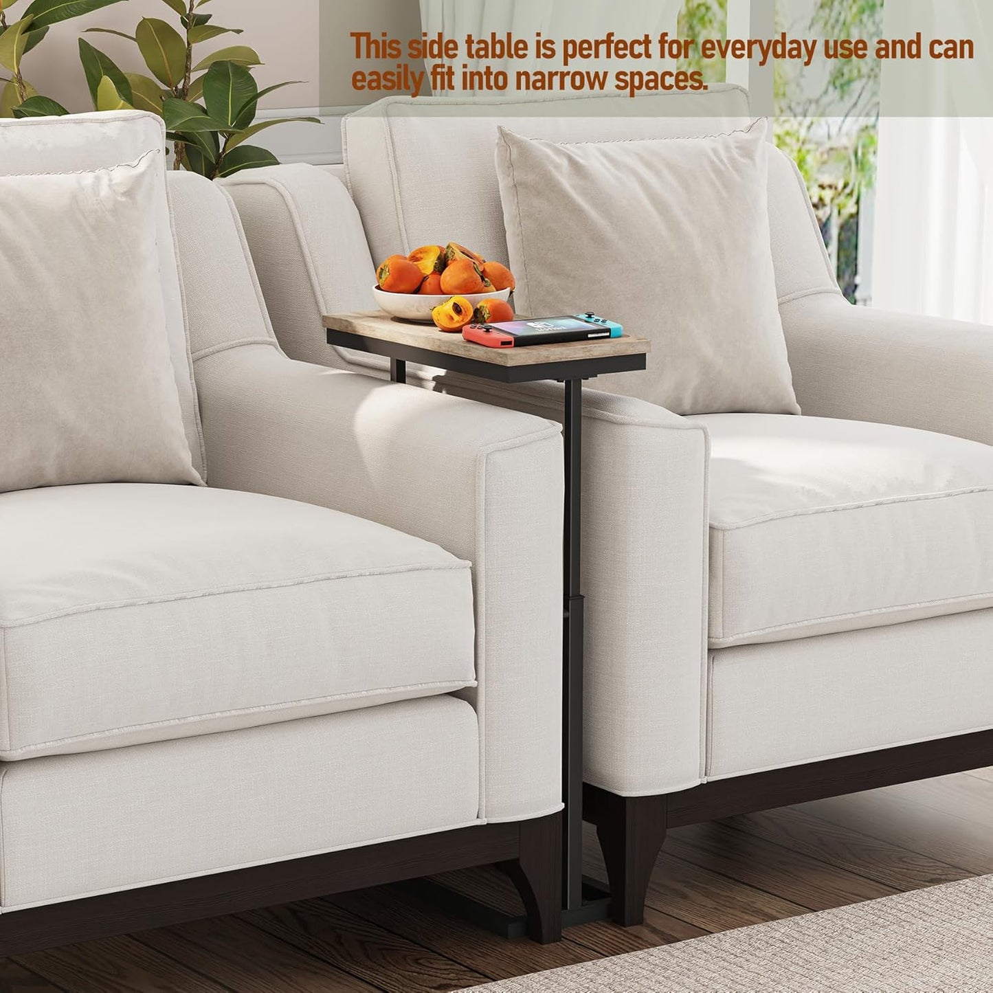 TUTOTAK End Table, Side Table, Tall Couch Table, Sofa Table, Living Room, Bedroom, Greige TB01BG083