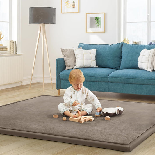 Baby Play Mat for Floor Tummy Time Mat Nursery Muscle Area Playroom Rug Tatami 79"x118" Memory Foam 1.3" Thick Crawling For Babies,Toddlers, Infants, Kids,Floor(Brown)